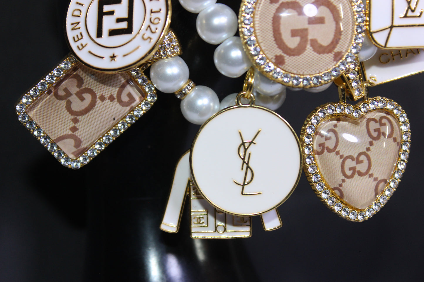 3 Piece White & Gold Pearl Luxury Charm Bracelet Set