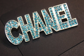 Aquamarine & Silver Rhinestone Brooch Pin