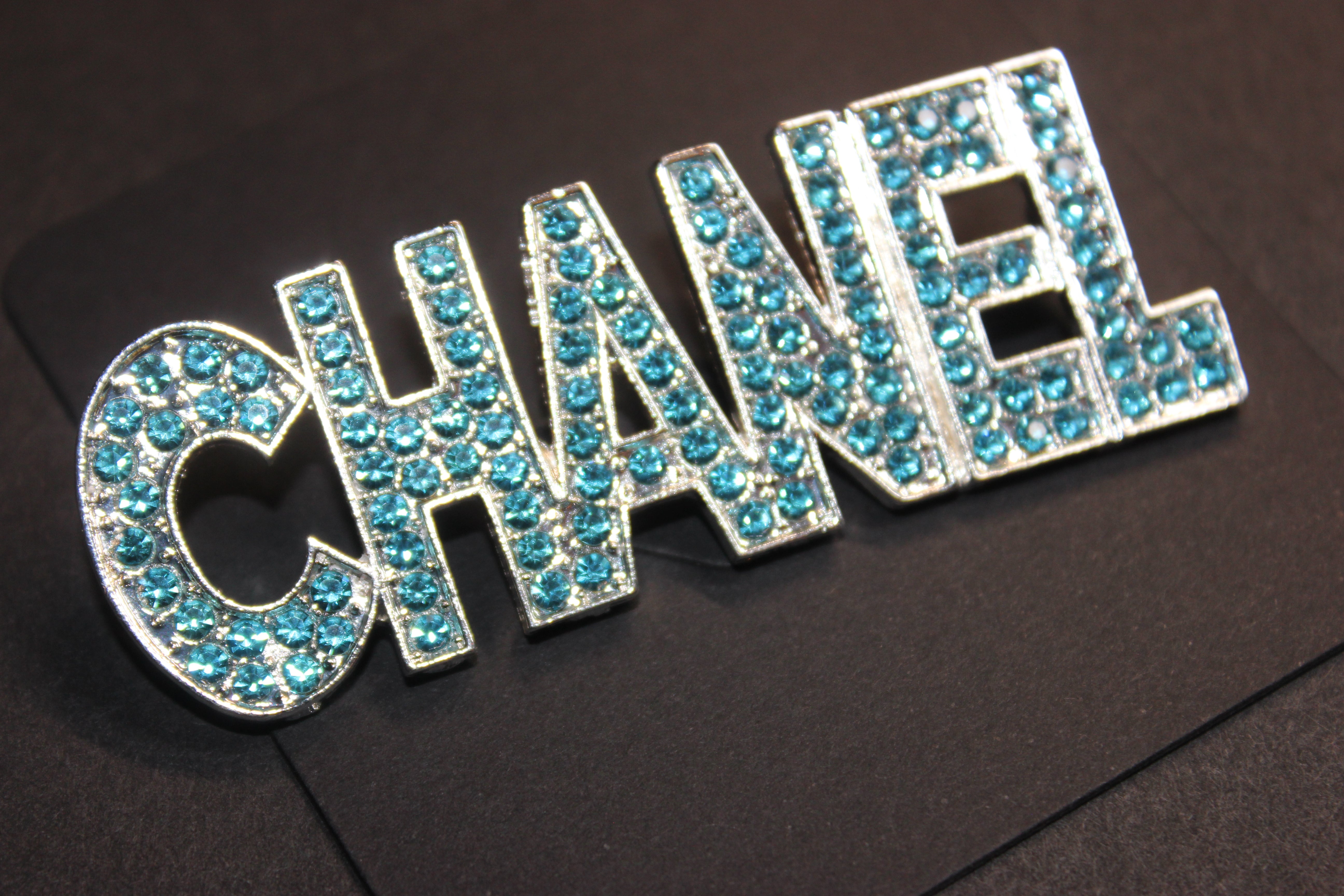 Aquamarine & Silver Rhinestone Brooch Pin
