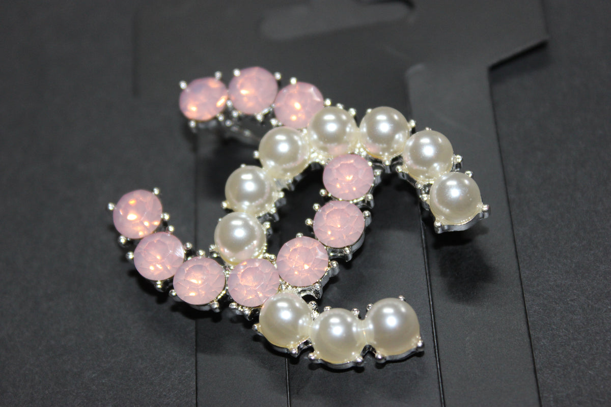Pink & Pearl Brooch Pin (Silver)