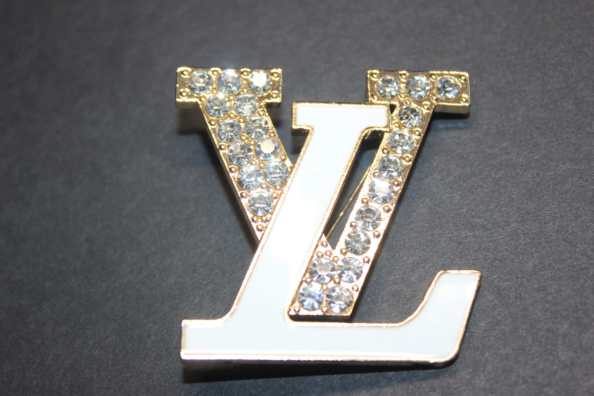 White & Gold Rhinestone Brooch Pin