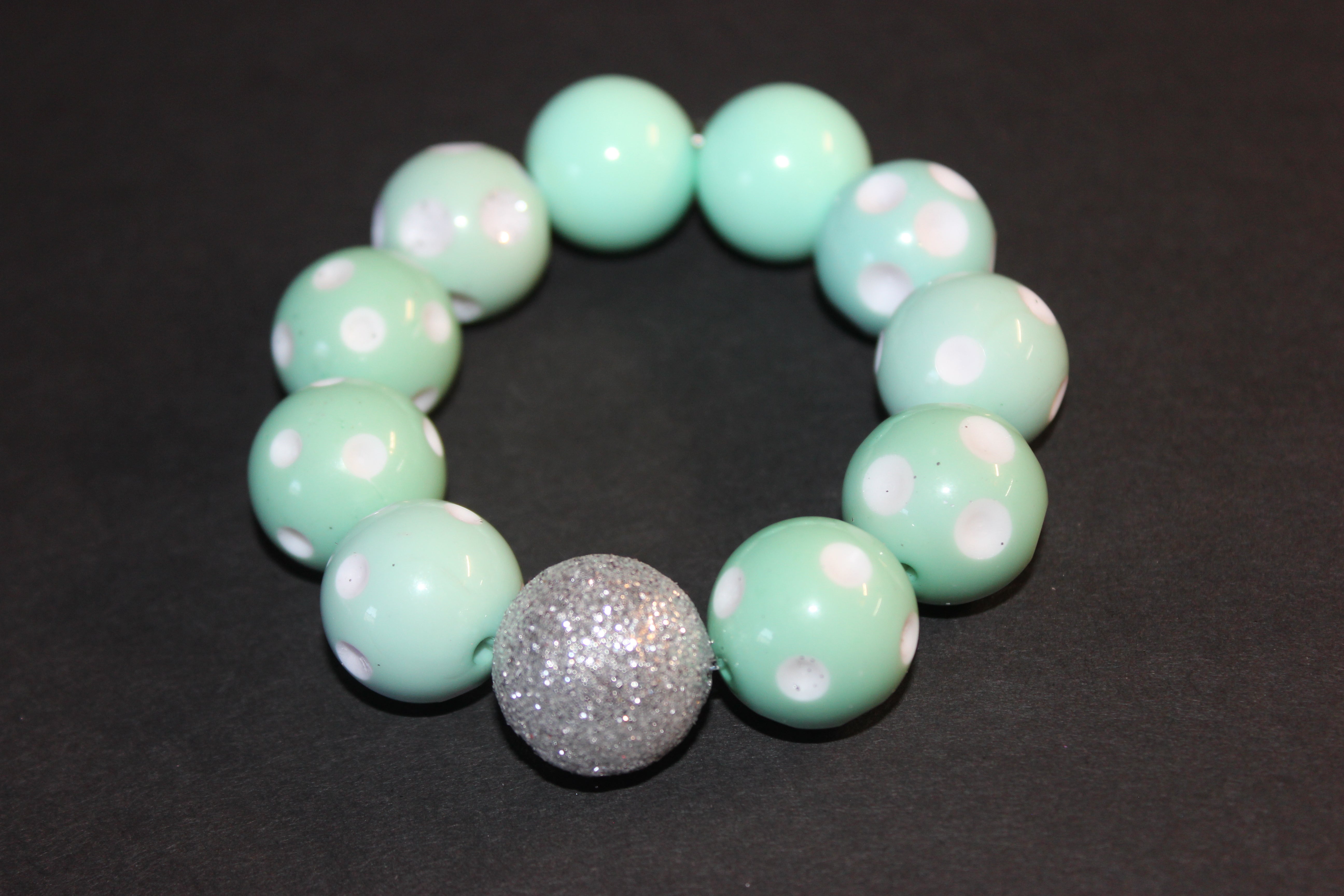 Seafoam/White & Glitter Large Beaded Bracelet