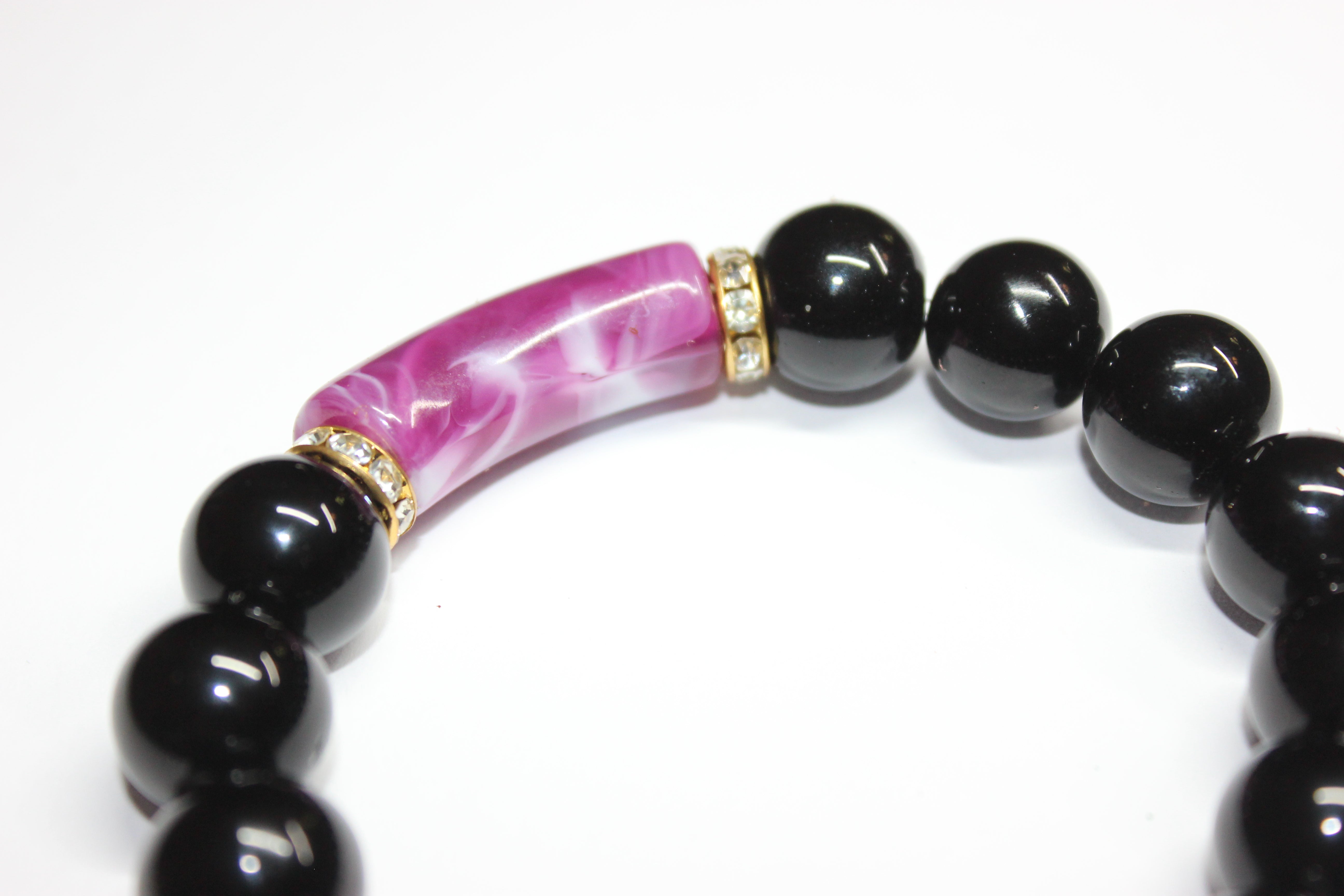 Black Purple & Gold Beaded Bracelet