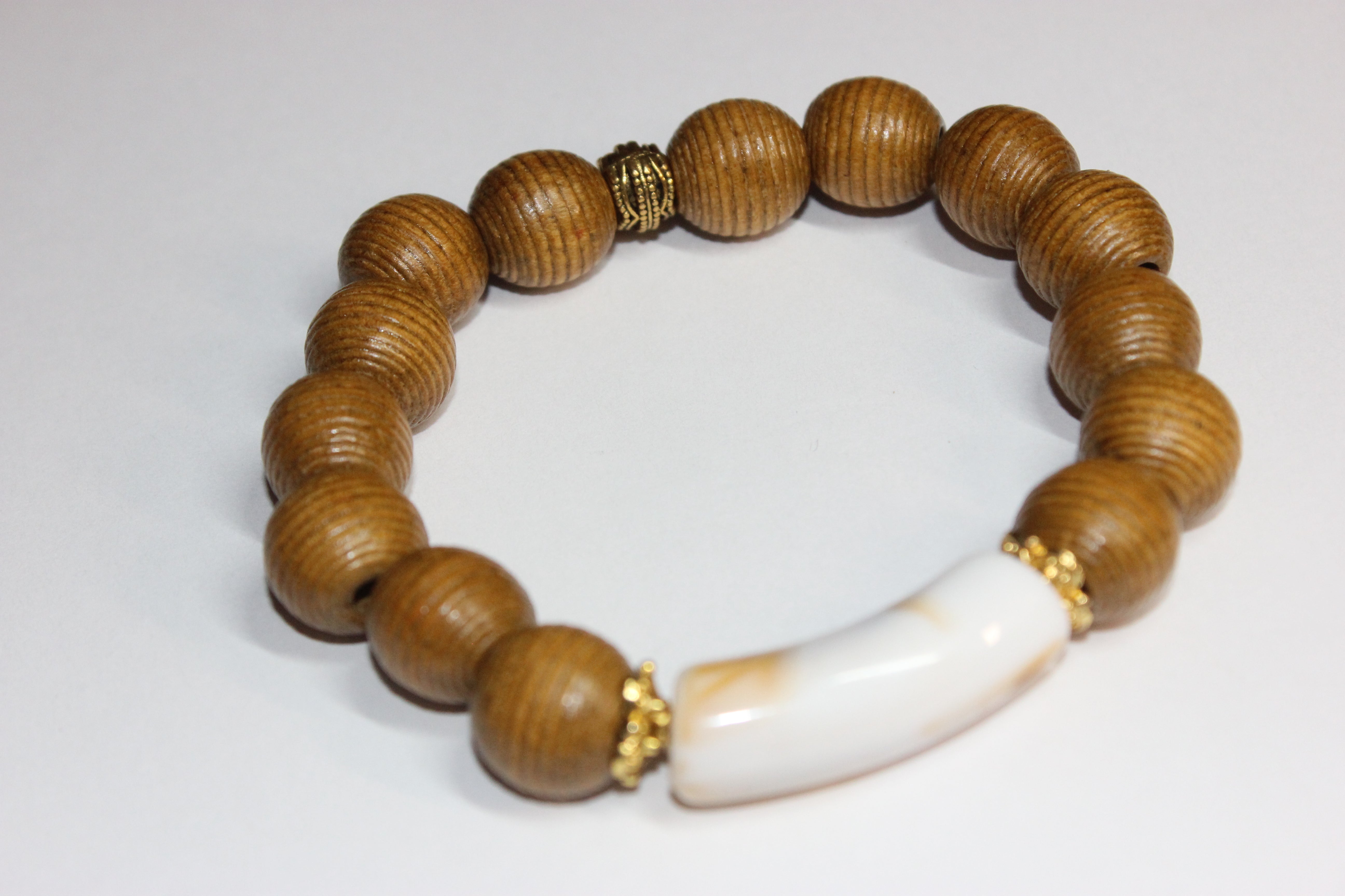 Wooden Bracelet with Natural Smooth Gemstone