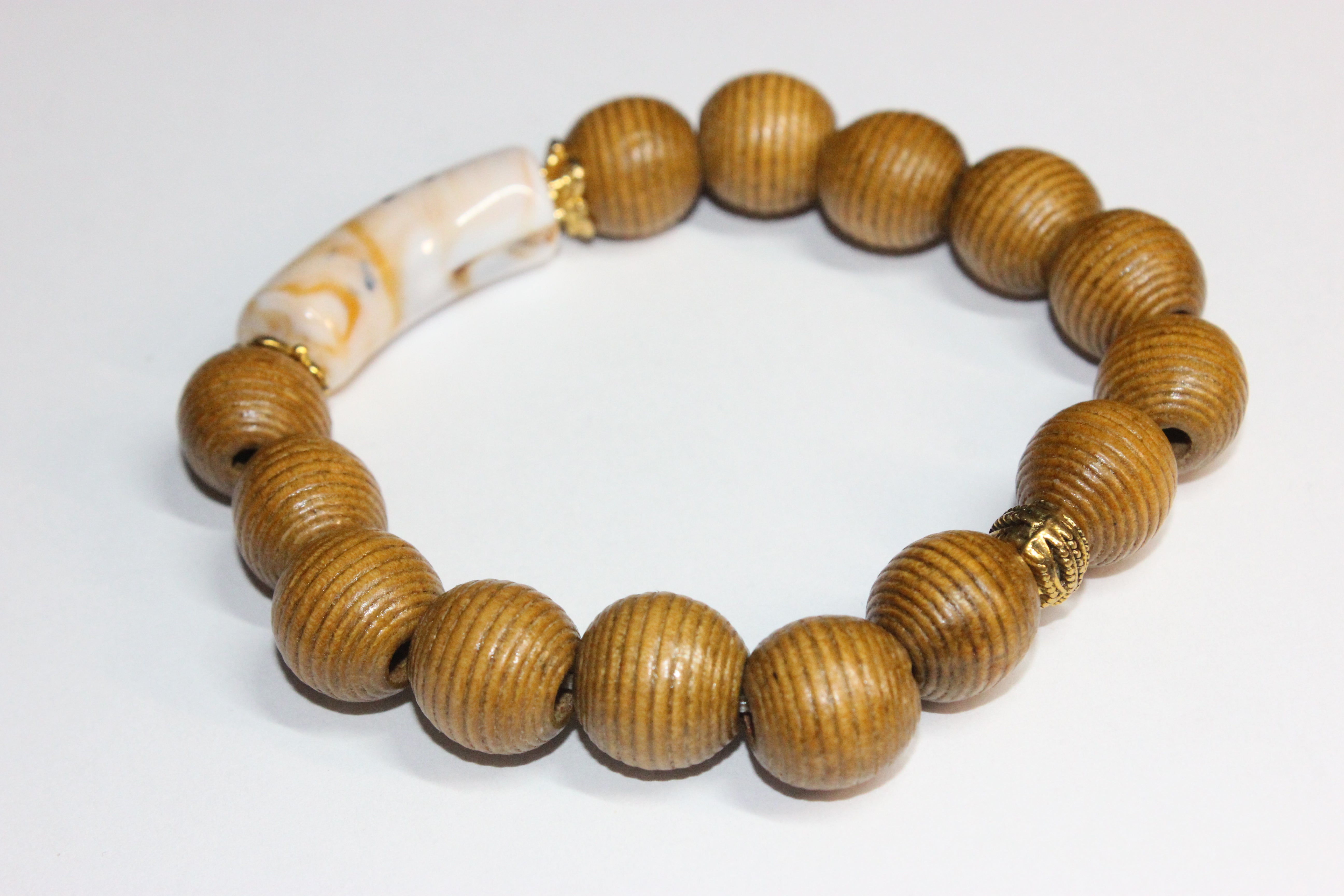 Wooden Bracelet with Natural Smooth Gemstone