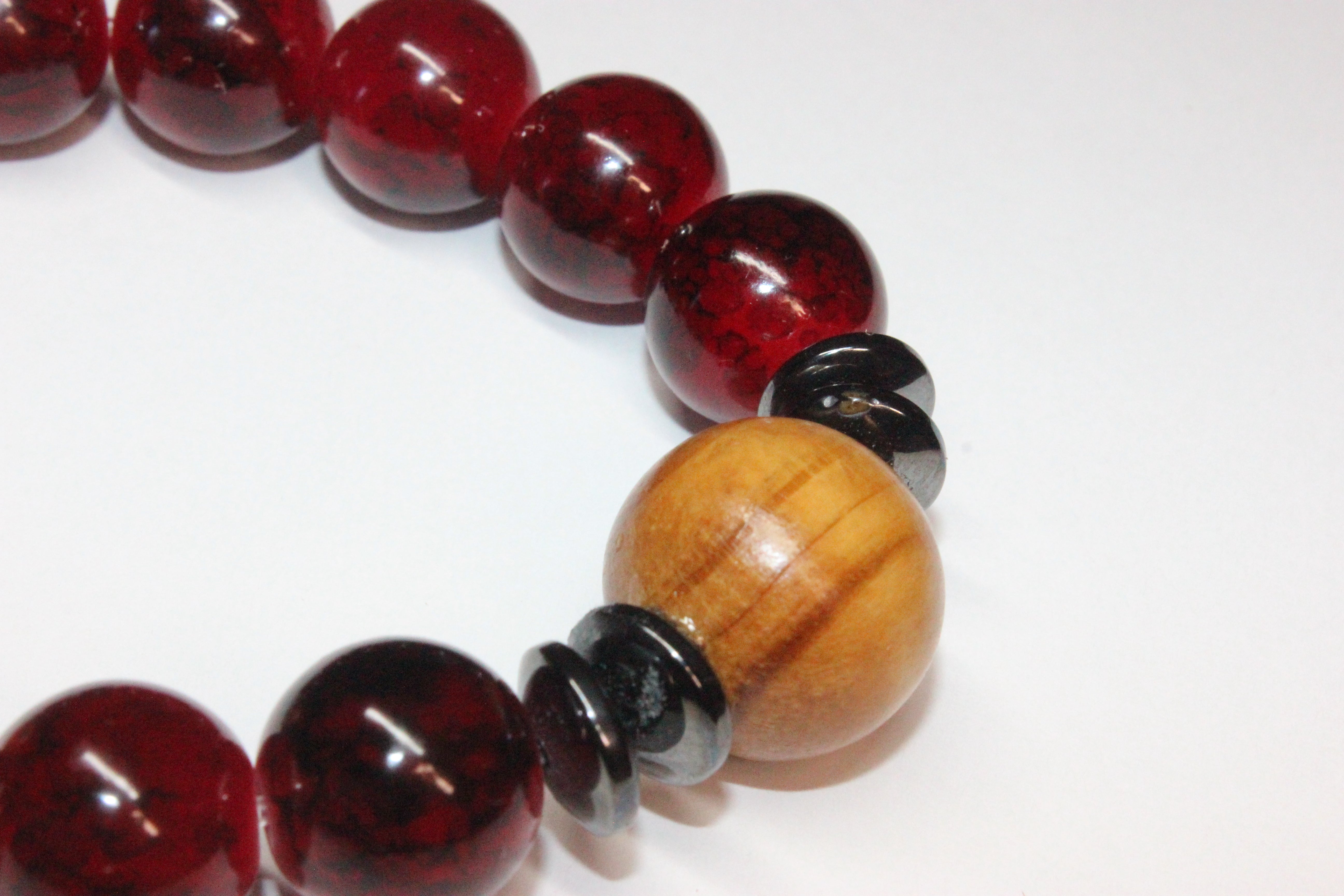 Red Black W/ Wood Beaded Bracelet
