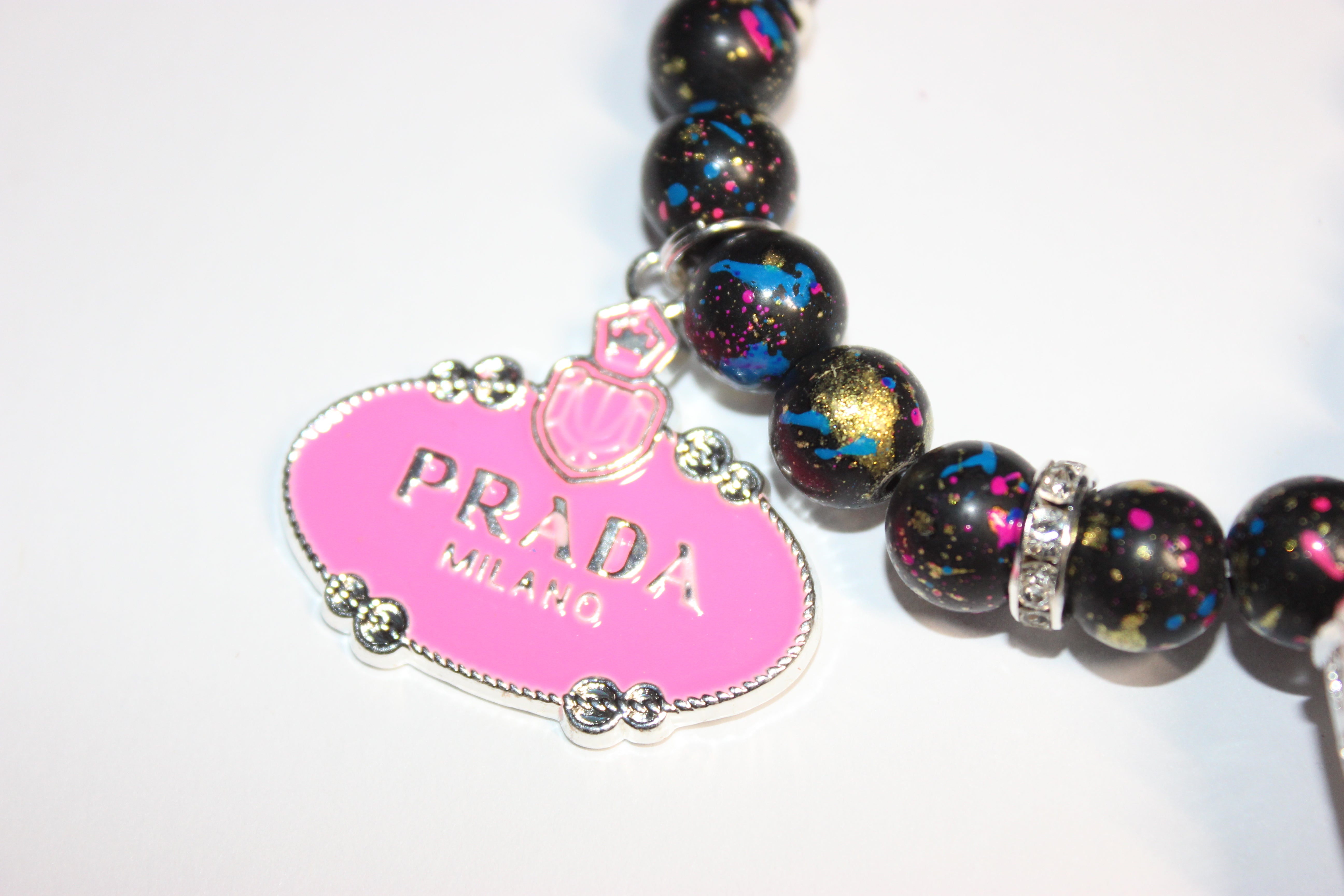 Black White & Pink Charm Bracelet (1)