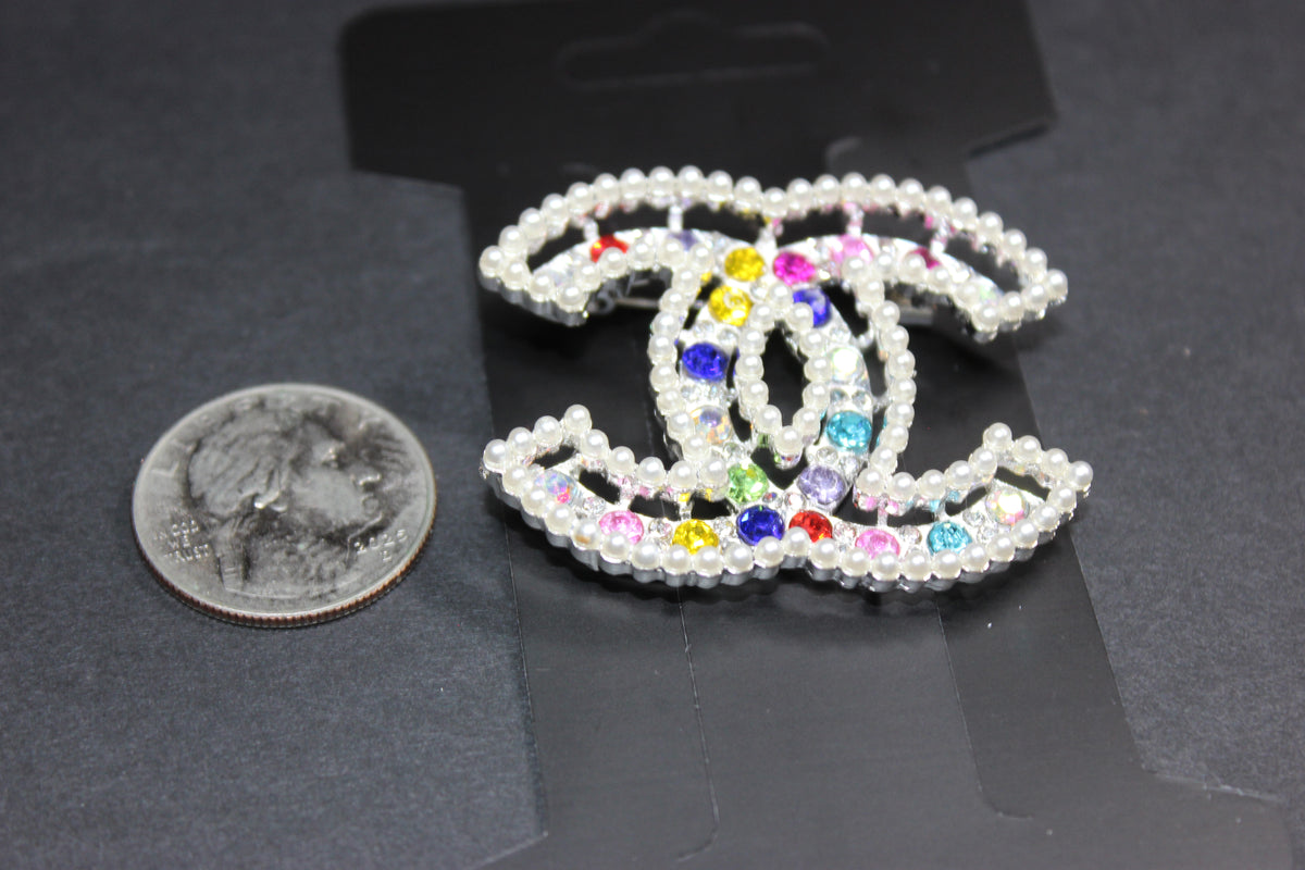 Multicolored Pearl & Silver Brooch Pin