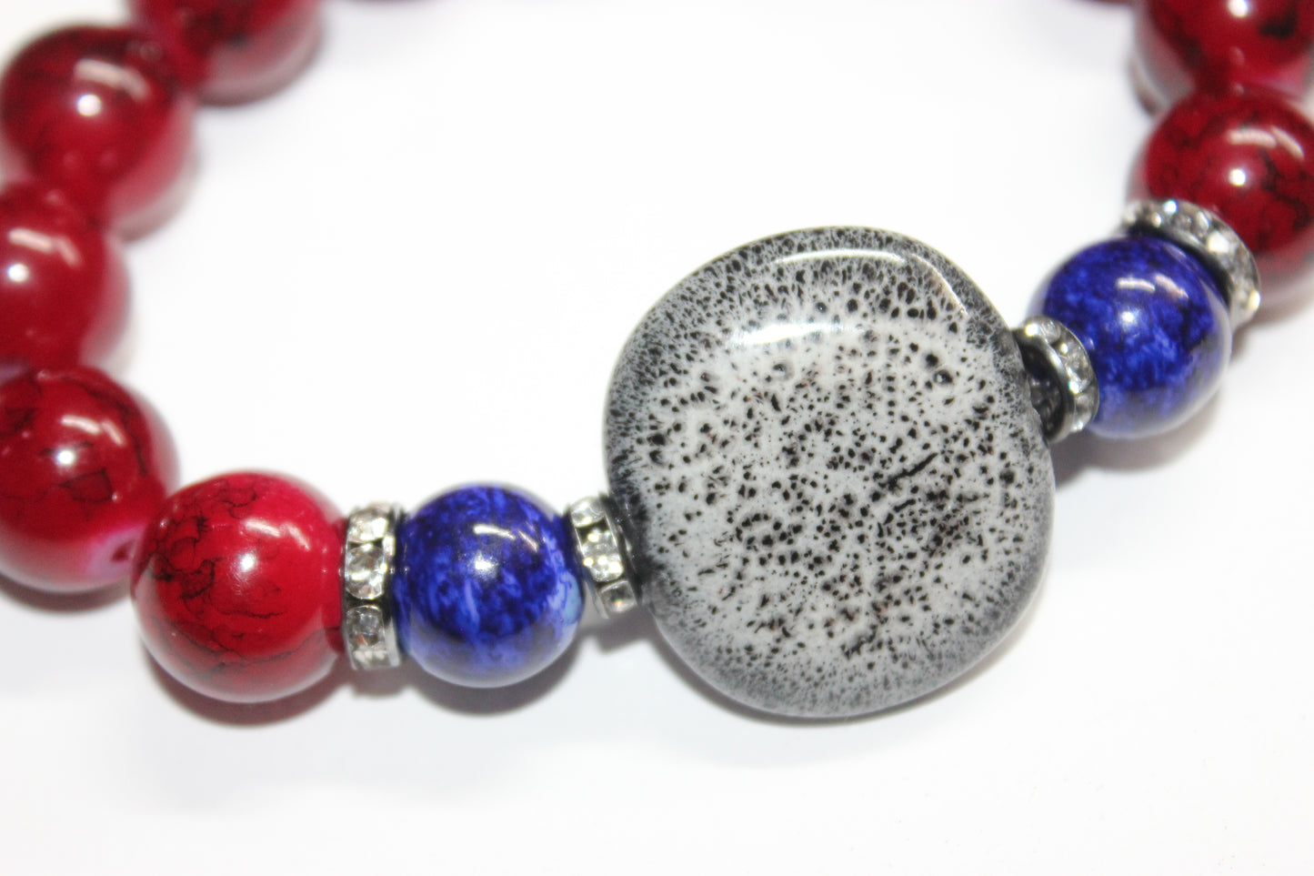 Red & Blue with Smooth Grey Ceramic Gemstone