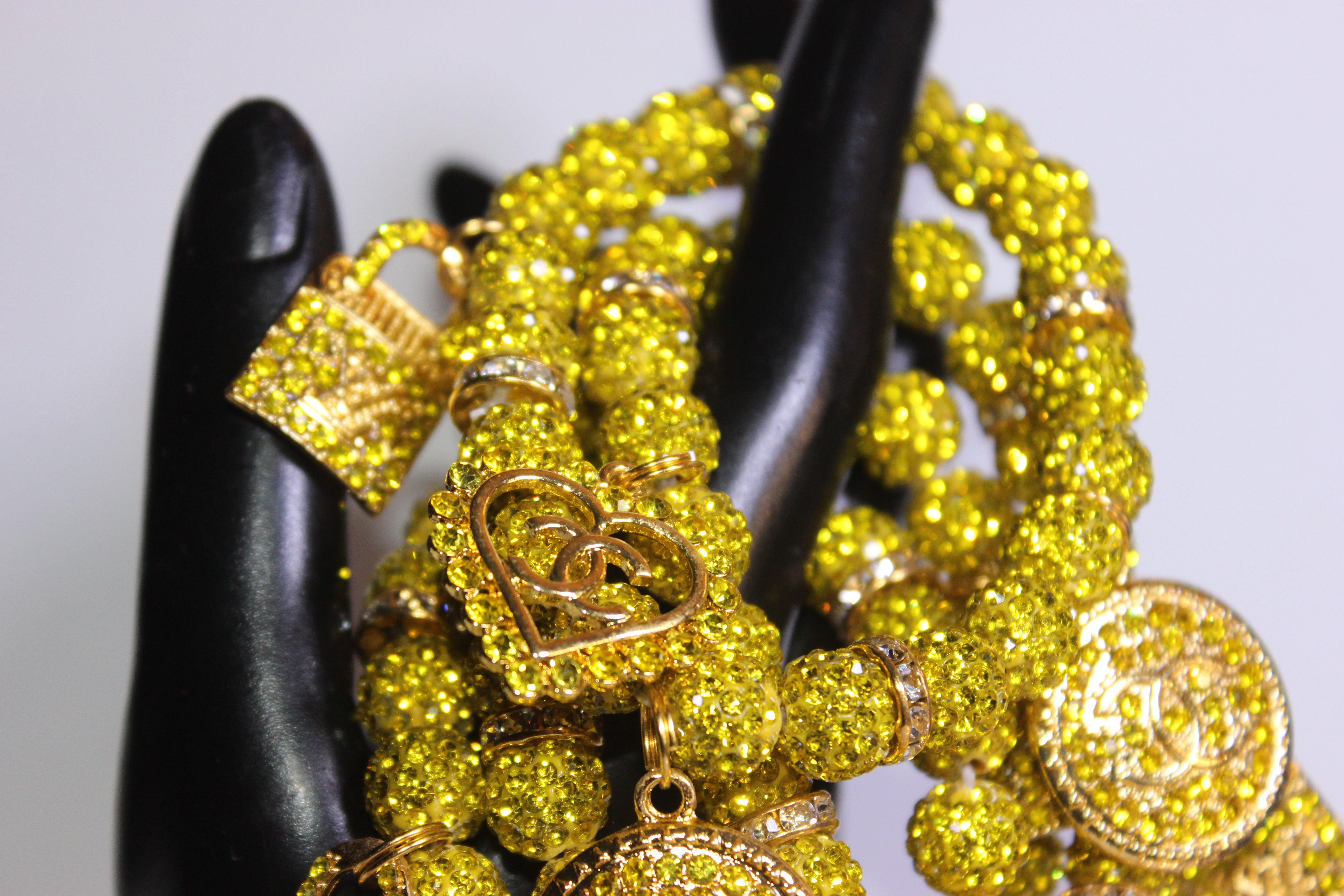 4 Piece Yellow & Gold Rhinestone Charm Bracelet Set