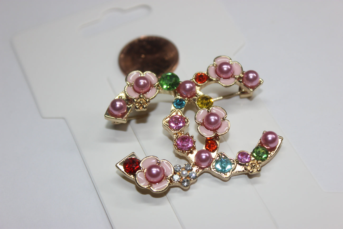 Pink/Colorful & Gold Brooch Pin