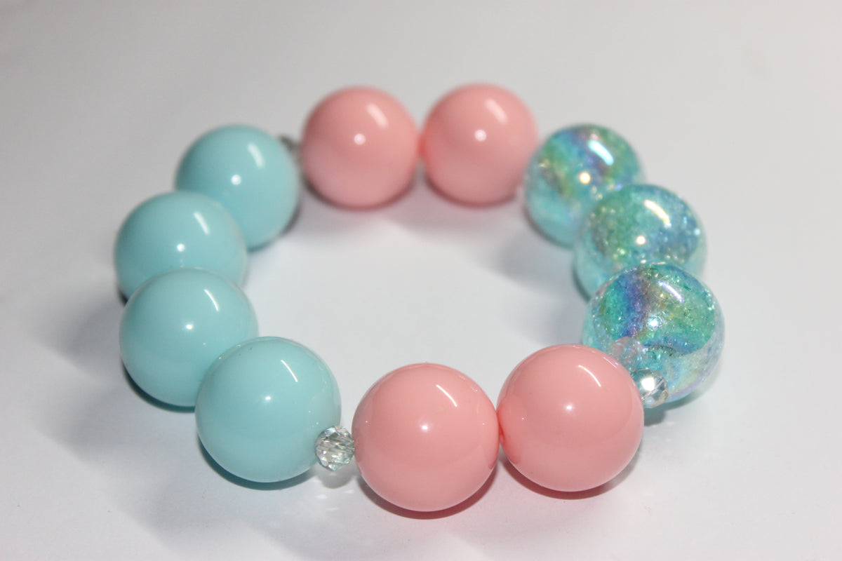 Shades Of Pink & Aquamarine Large Beaded Bracelet