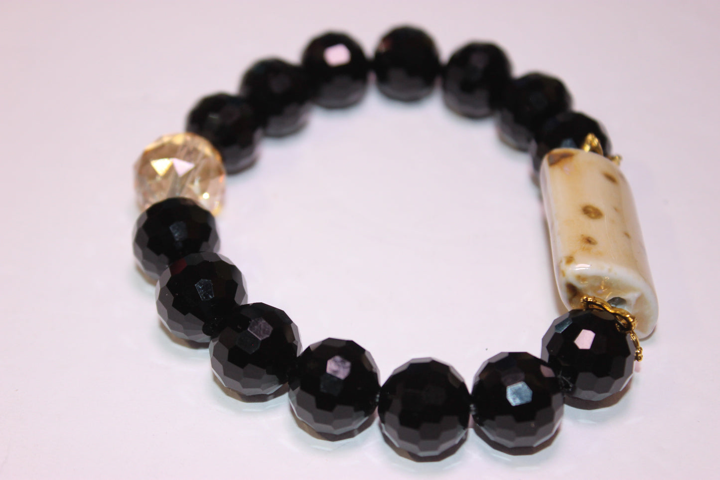Black Ice Bracelet with Gold & Smooth Ceramic Natural Gemstone