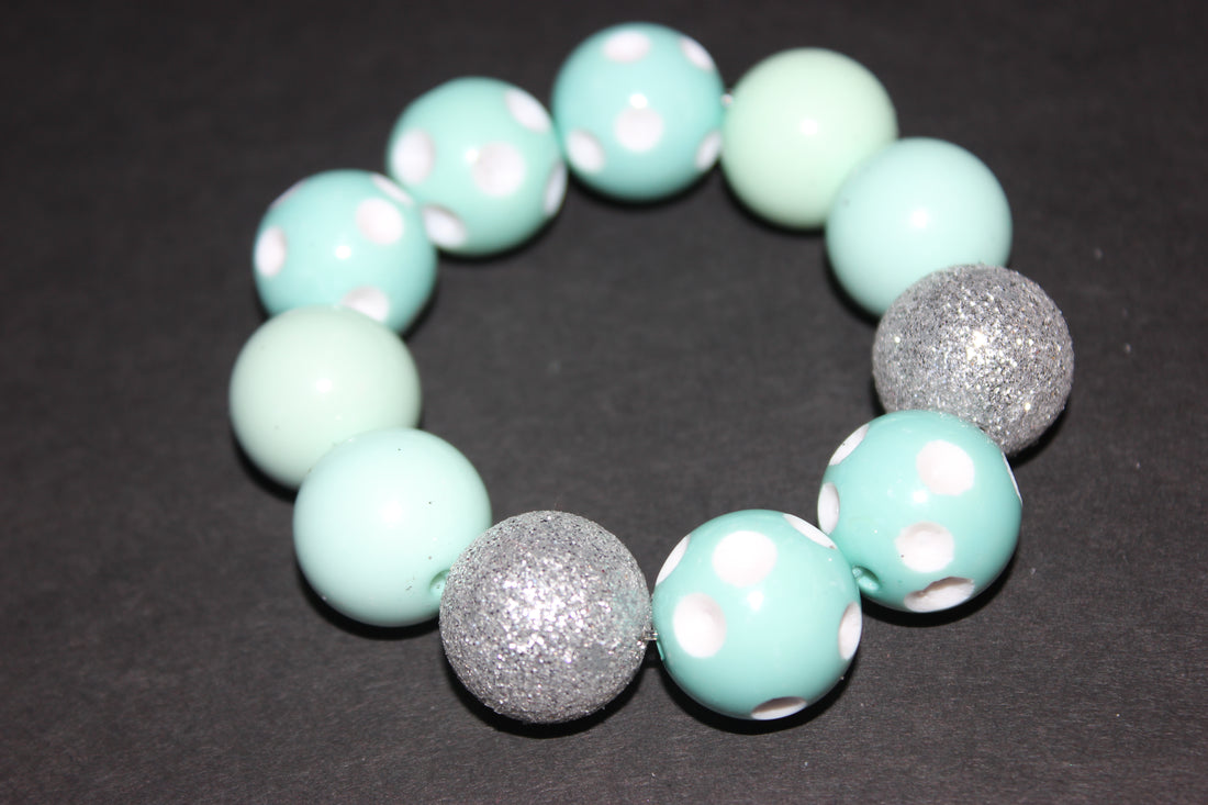 Seafoam/White with Silver Glitter Large Beaded Bracelet