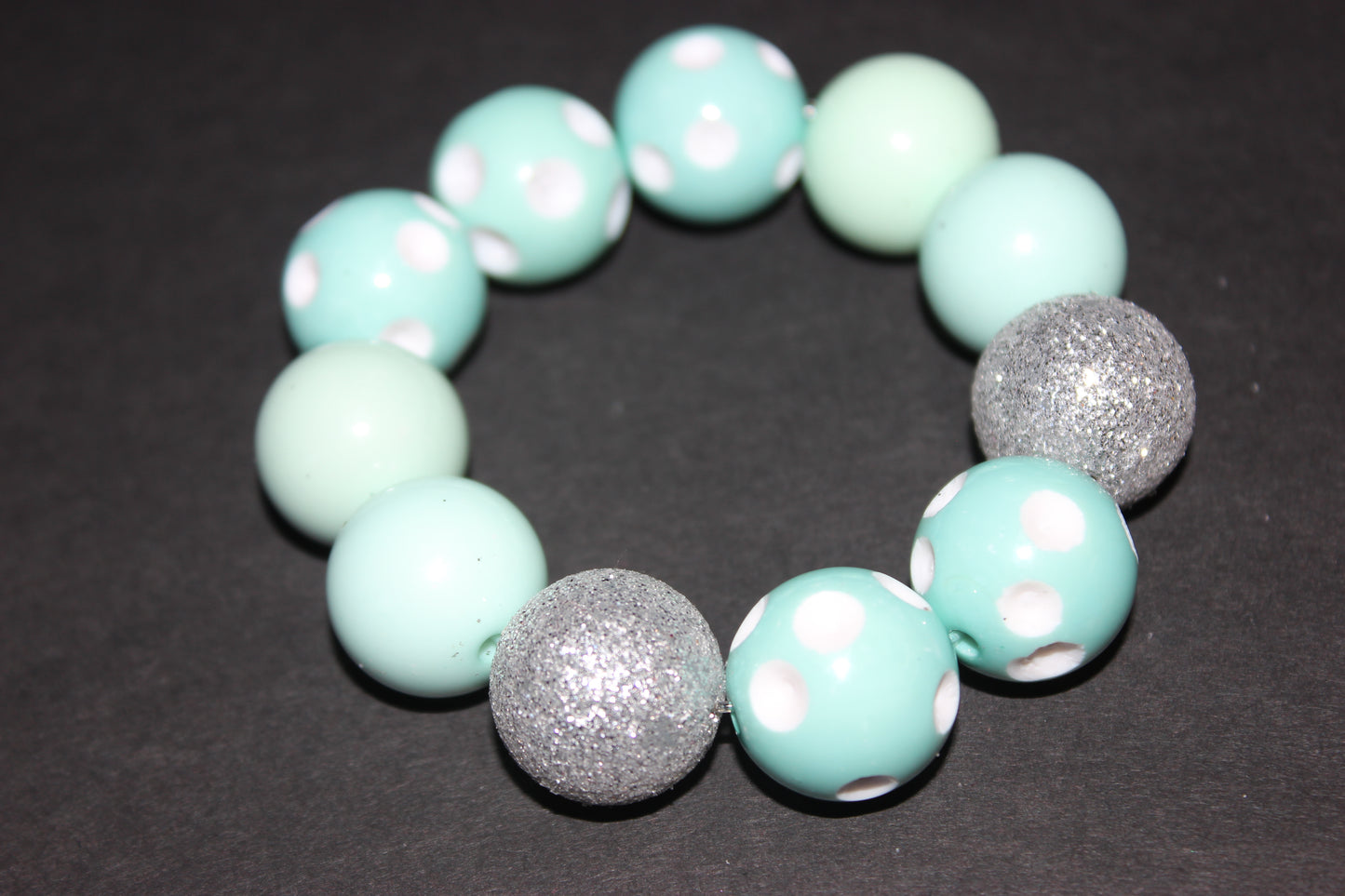 Seafoam/White with Silver Glitter Large Beaded Bracelet