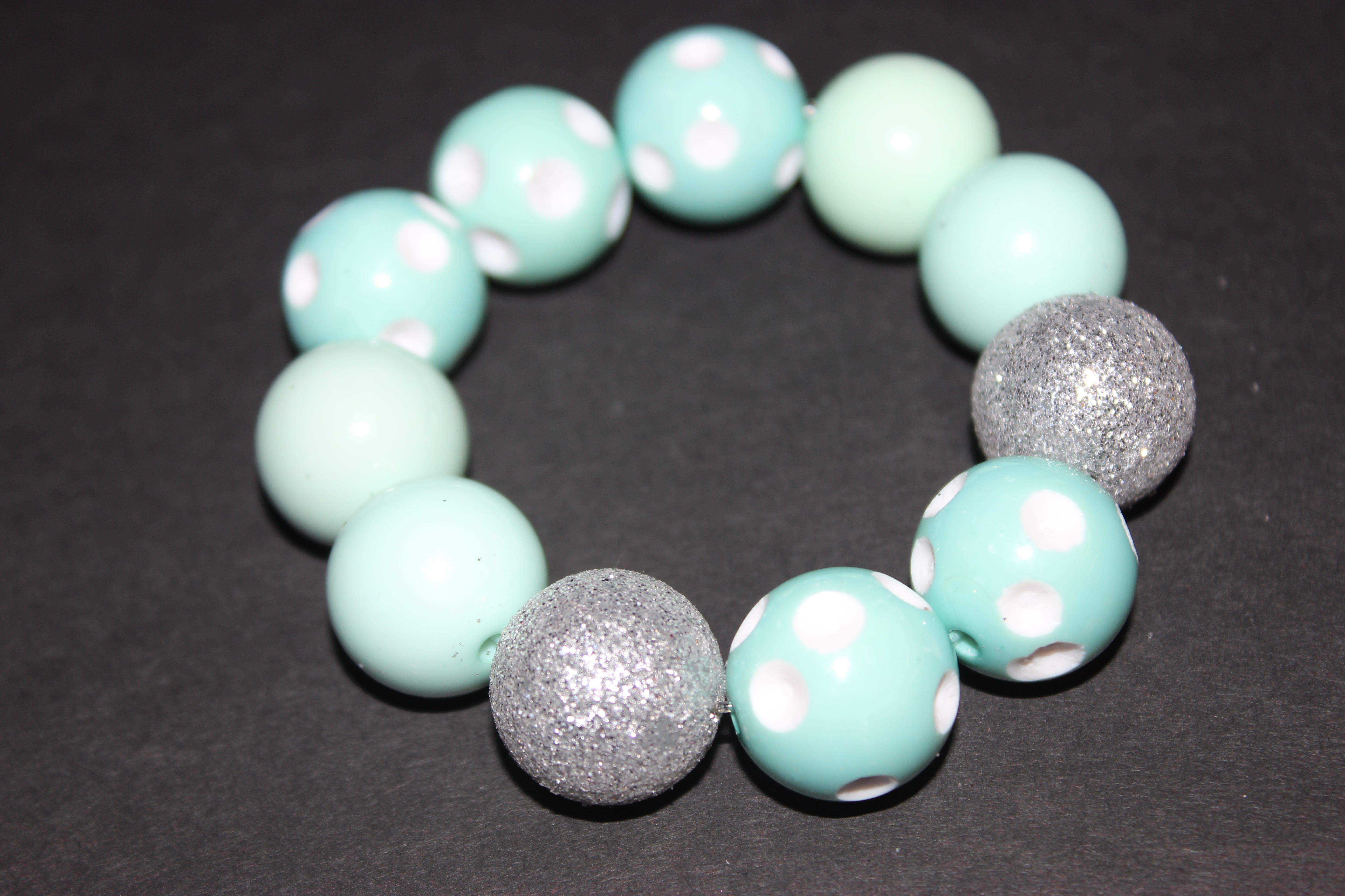 Seafoam/White with Silver Glitter Large Beaded Bracelet