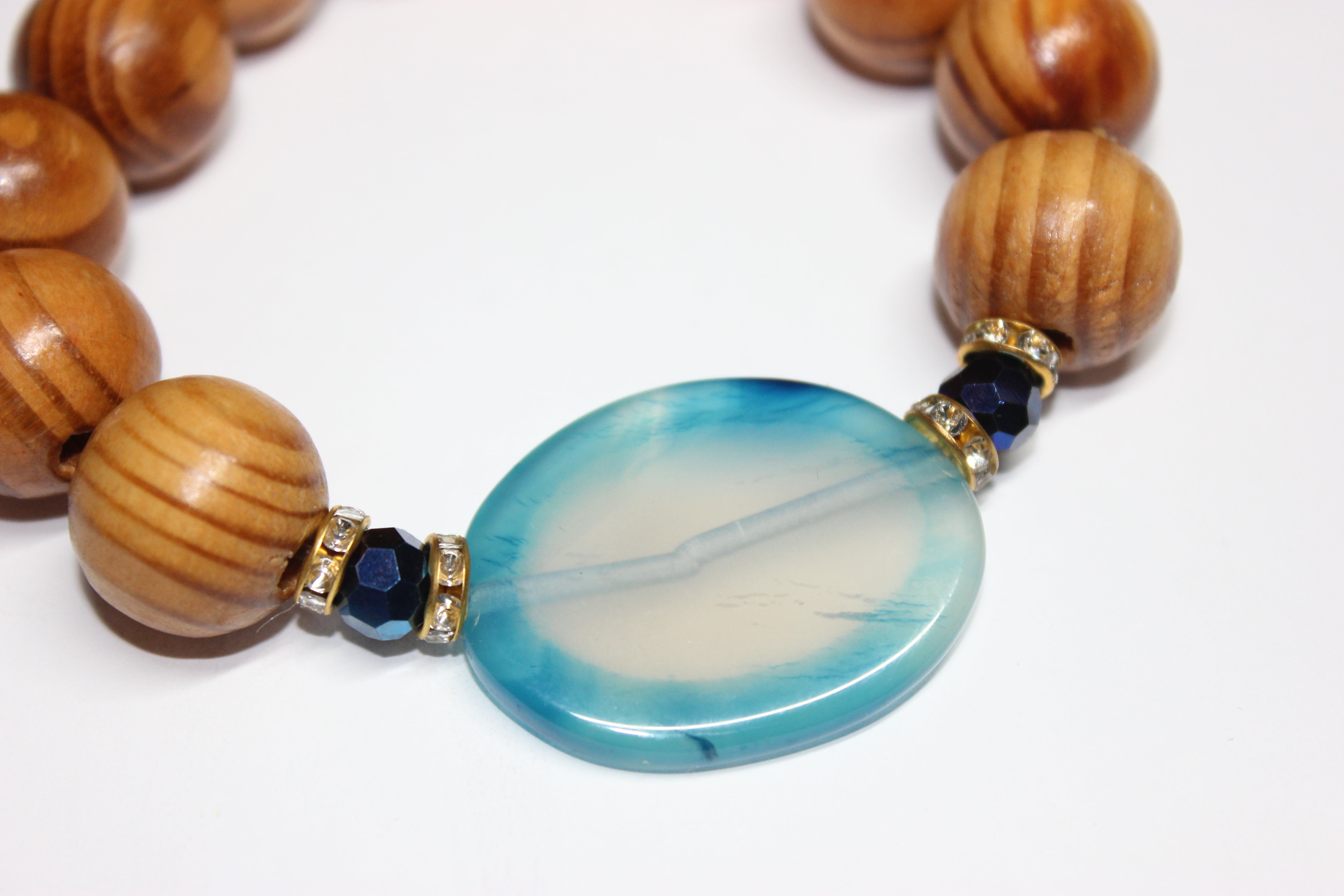 Blue & Brown Wood Beaded Bracelet