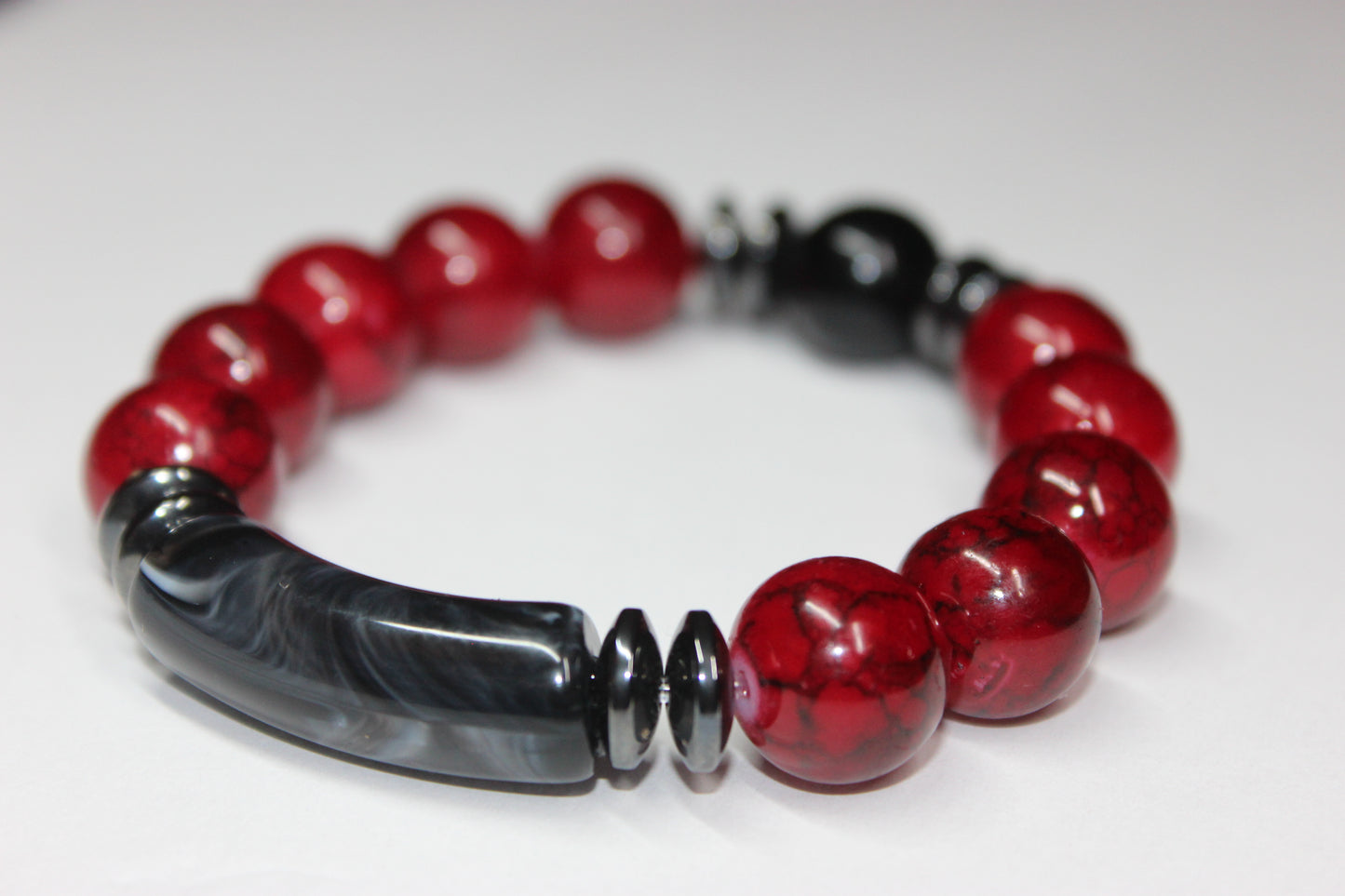 Red & Marble Black Beaded Bracelet