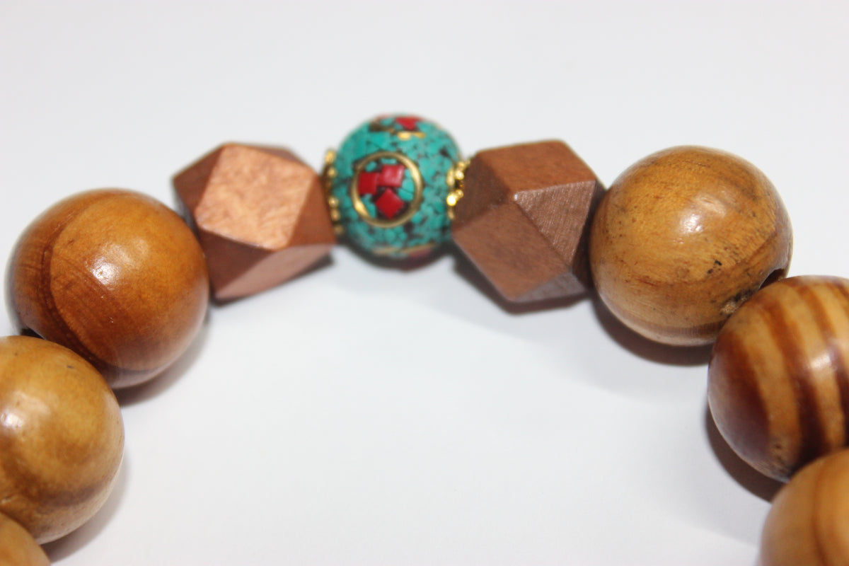 Shades Of Turquoise Wood Beaded Bracelet