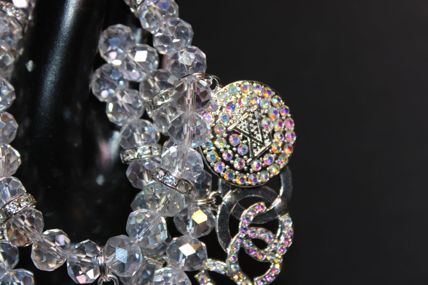 3 Piece Iridescent Charm Bracelet Set With Iridescent Rhinestone Charms