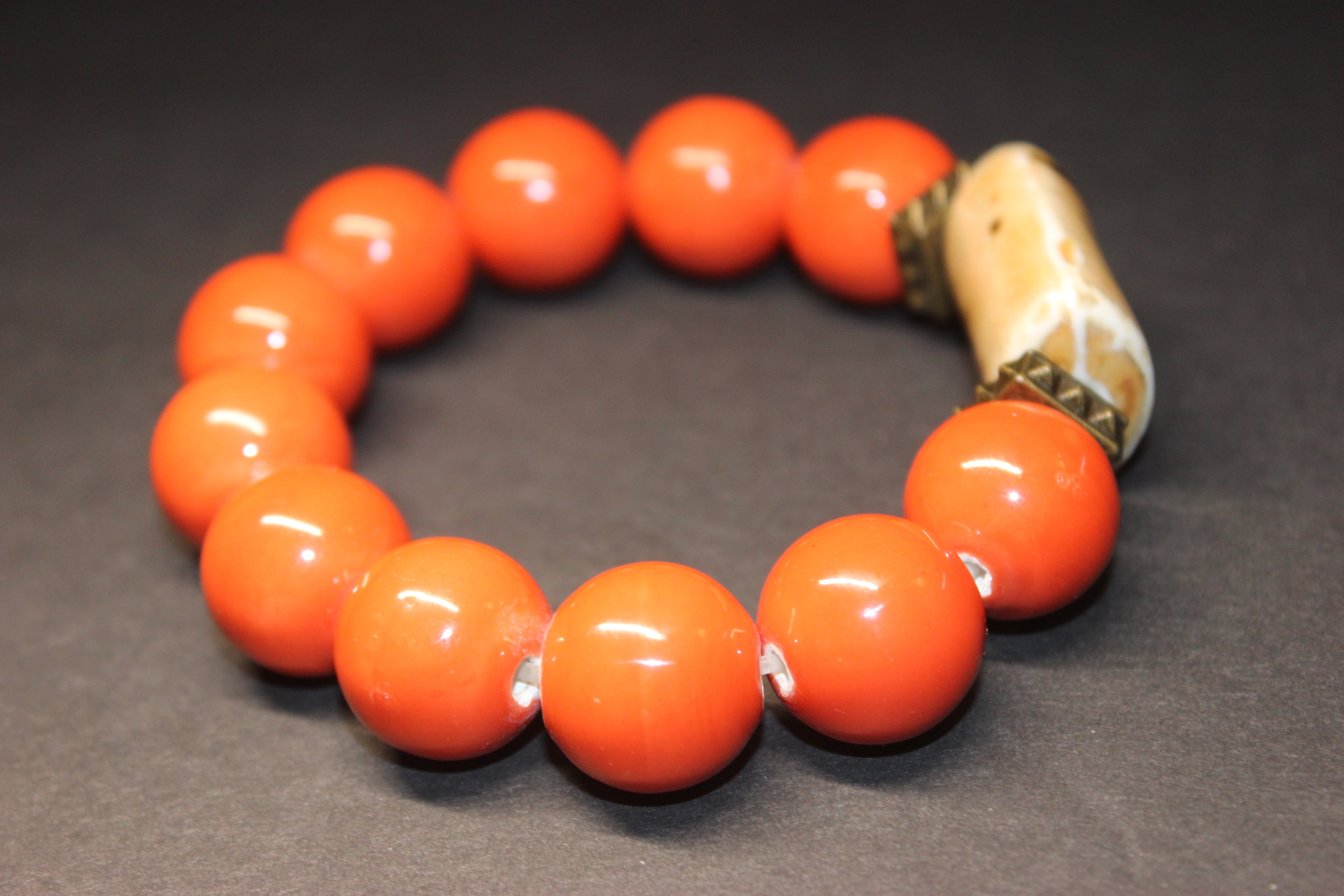 Orange & Tan Gemstone Bracelet