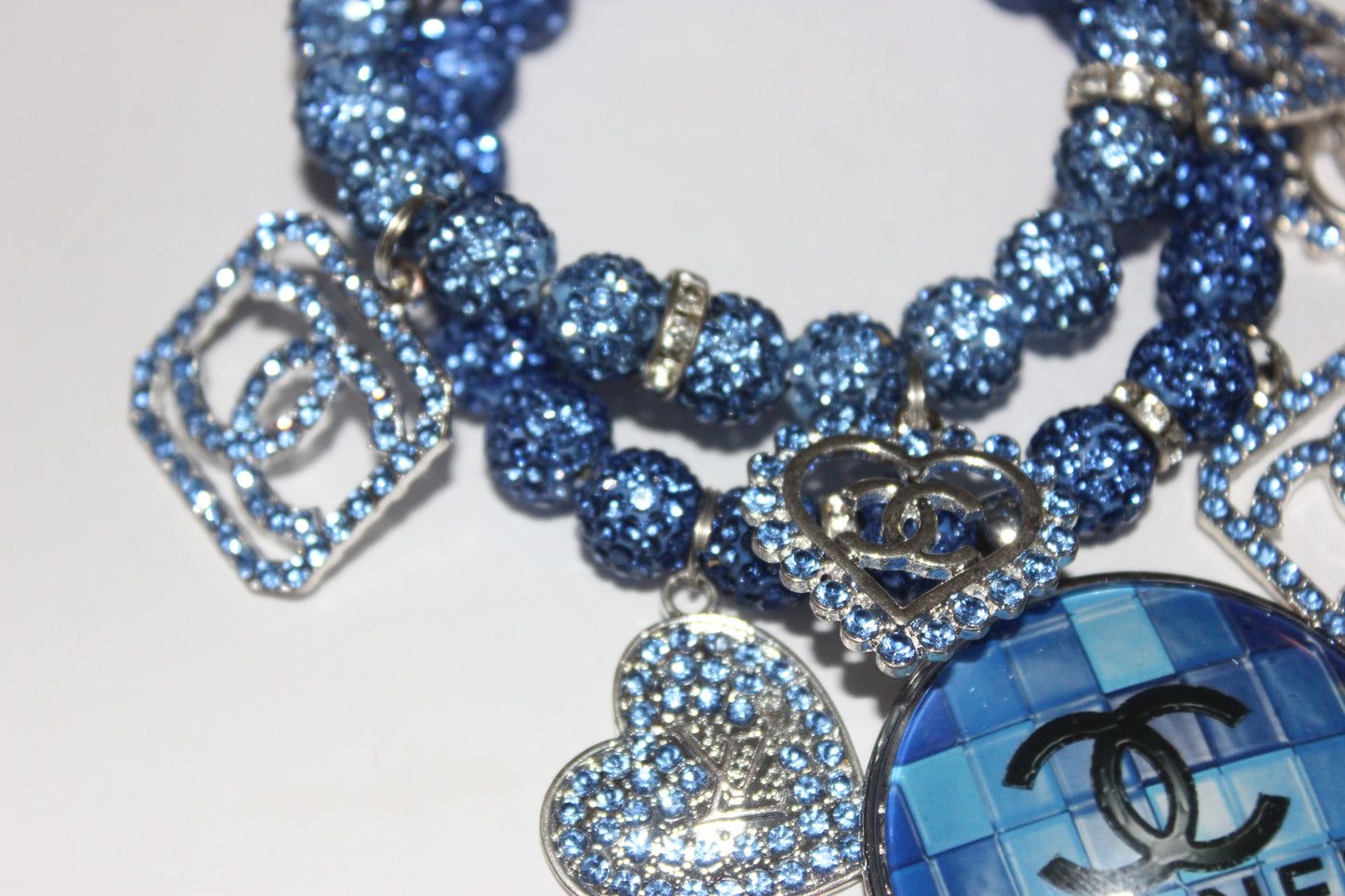 Light Blue 2 Piece Rhinestone Charm Bracelet Set