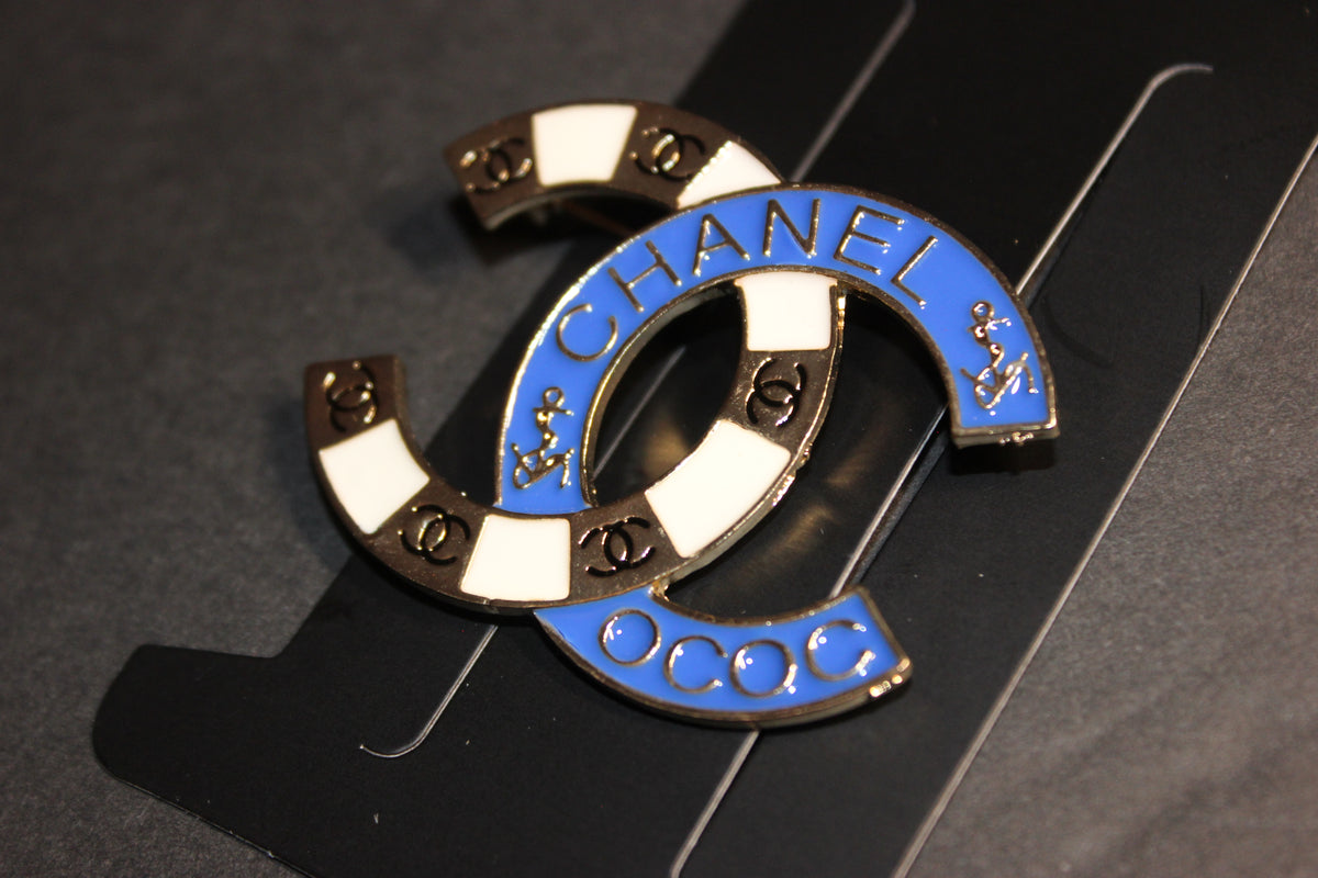 Blue Gold & White Brooch Pin