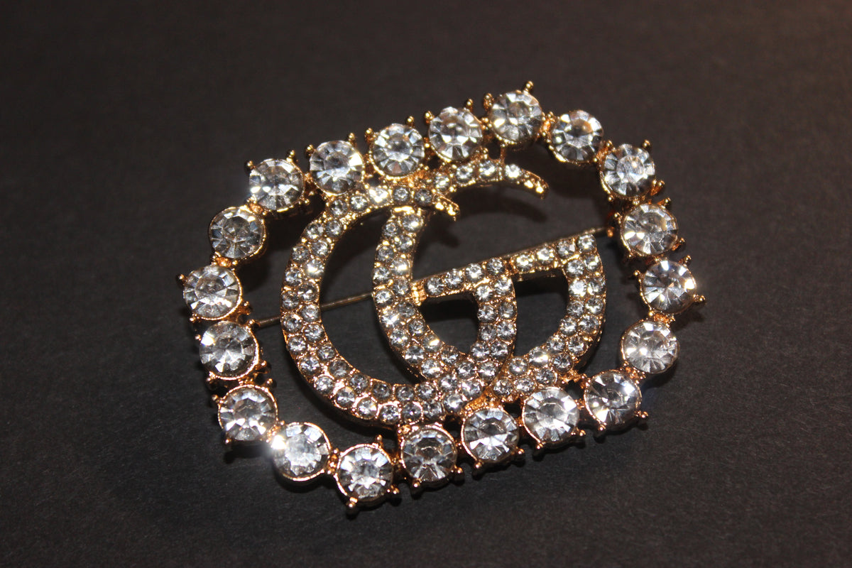 Gold Rhinestone Brooch Pin