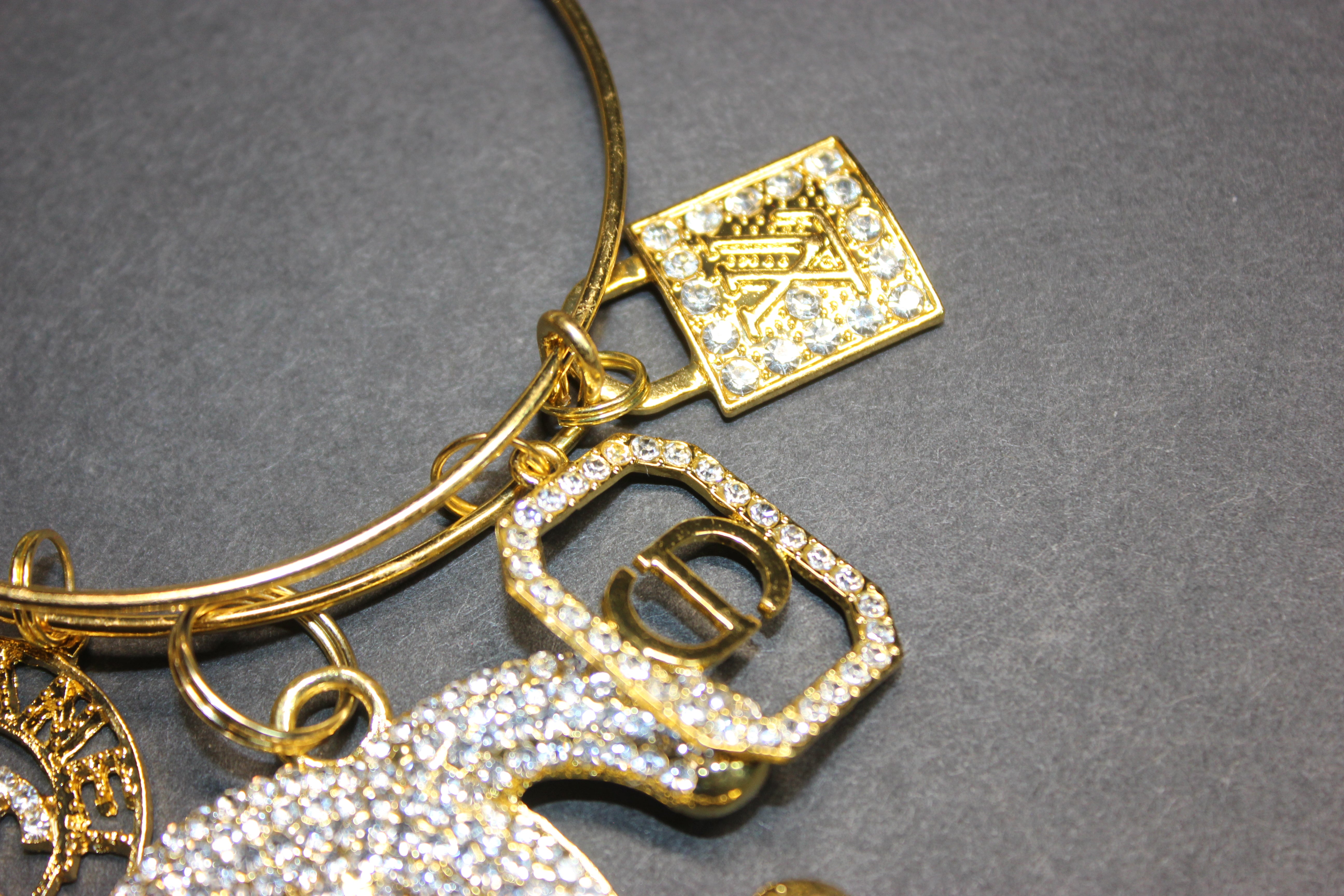 5 Charm Gold Bangle Bracelet