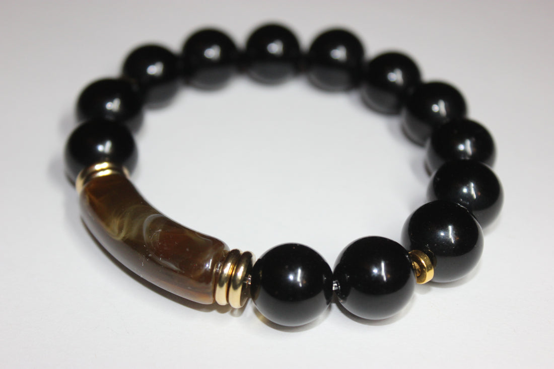 Black Brown & Gold Beaded Bracelet