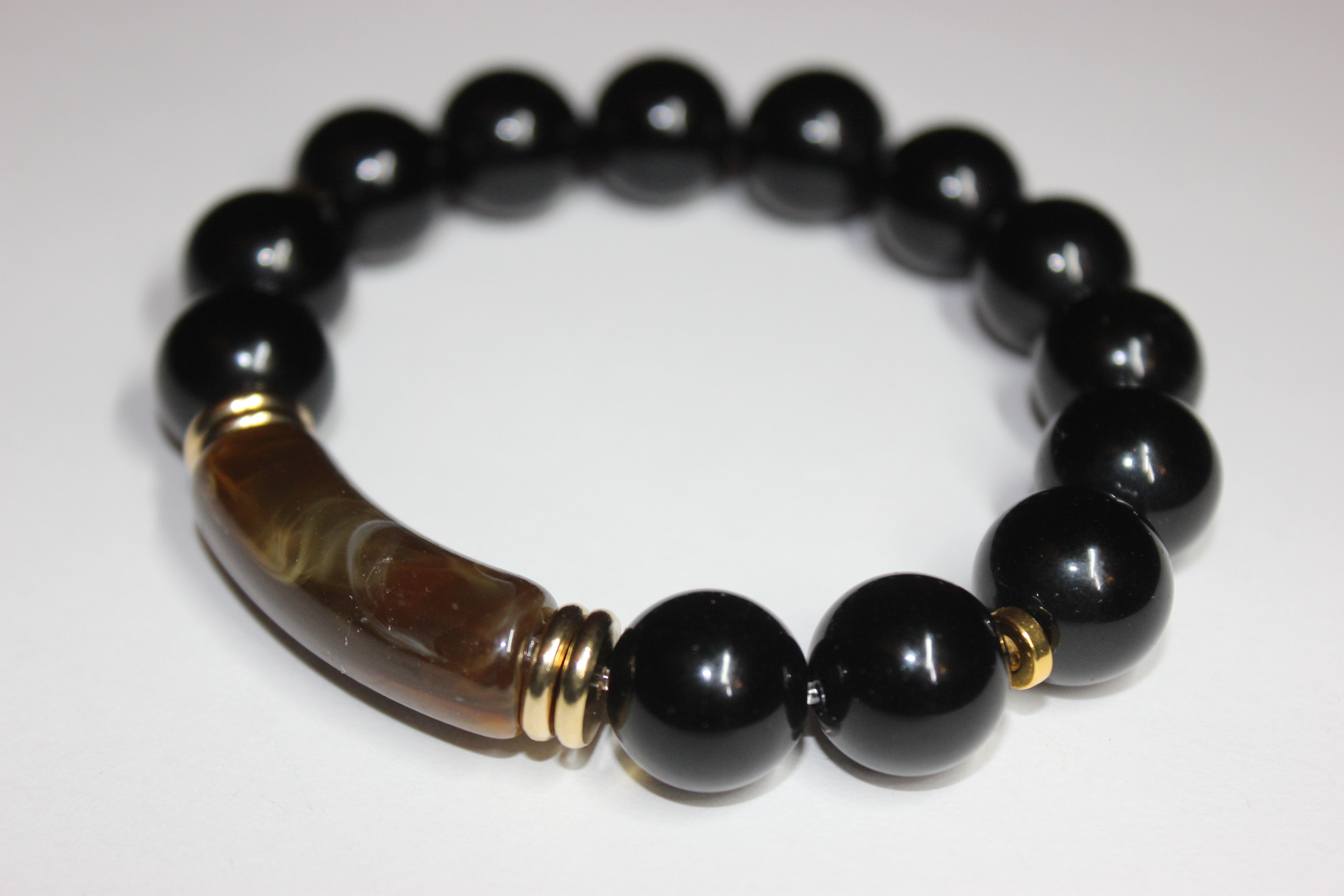 Black Brown & Gold Beaded Bracelet