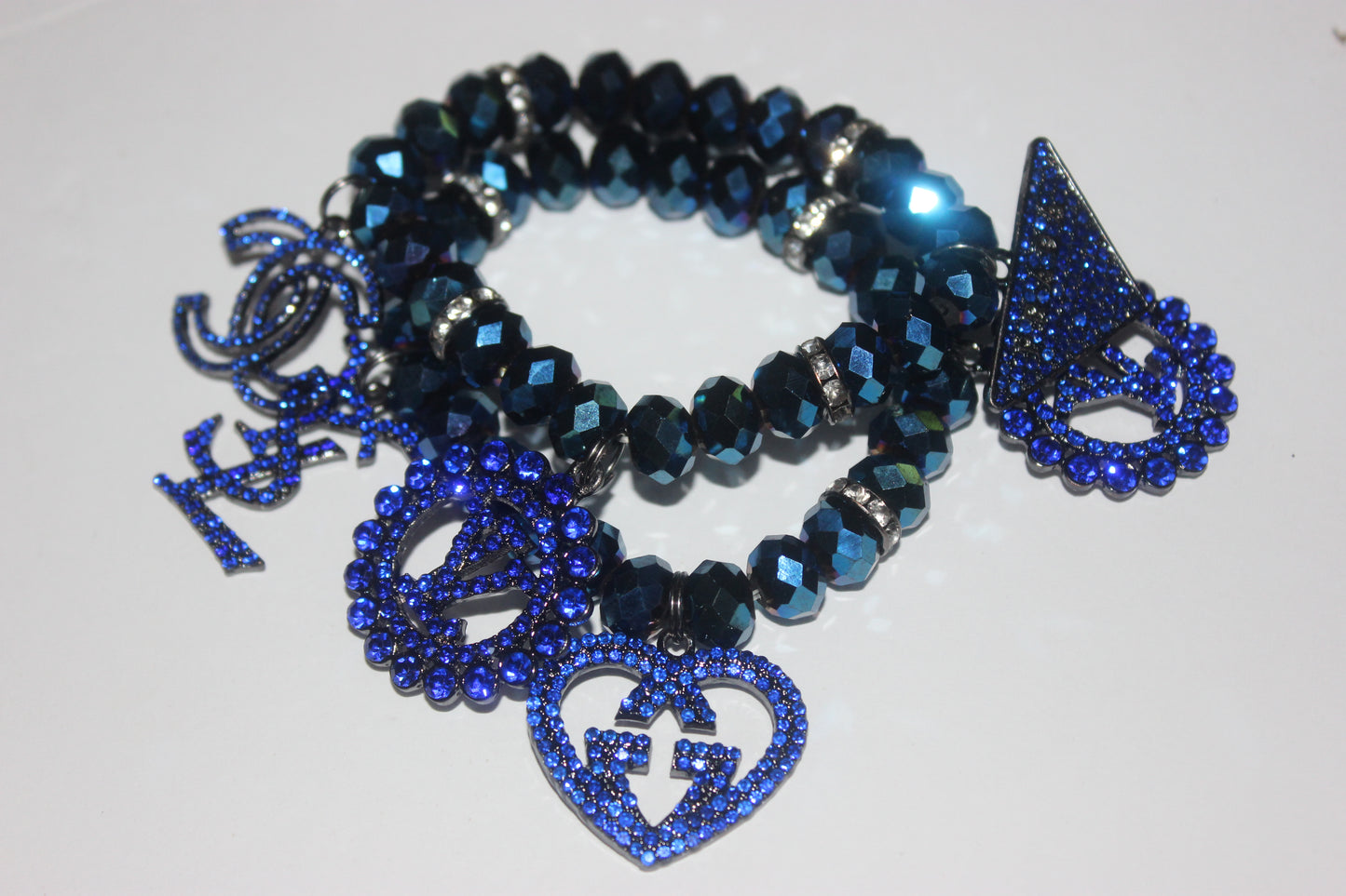 Electric Blue Crystal 2 Piece Charm Bracelet Set