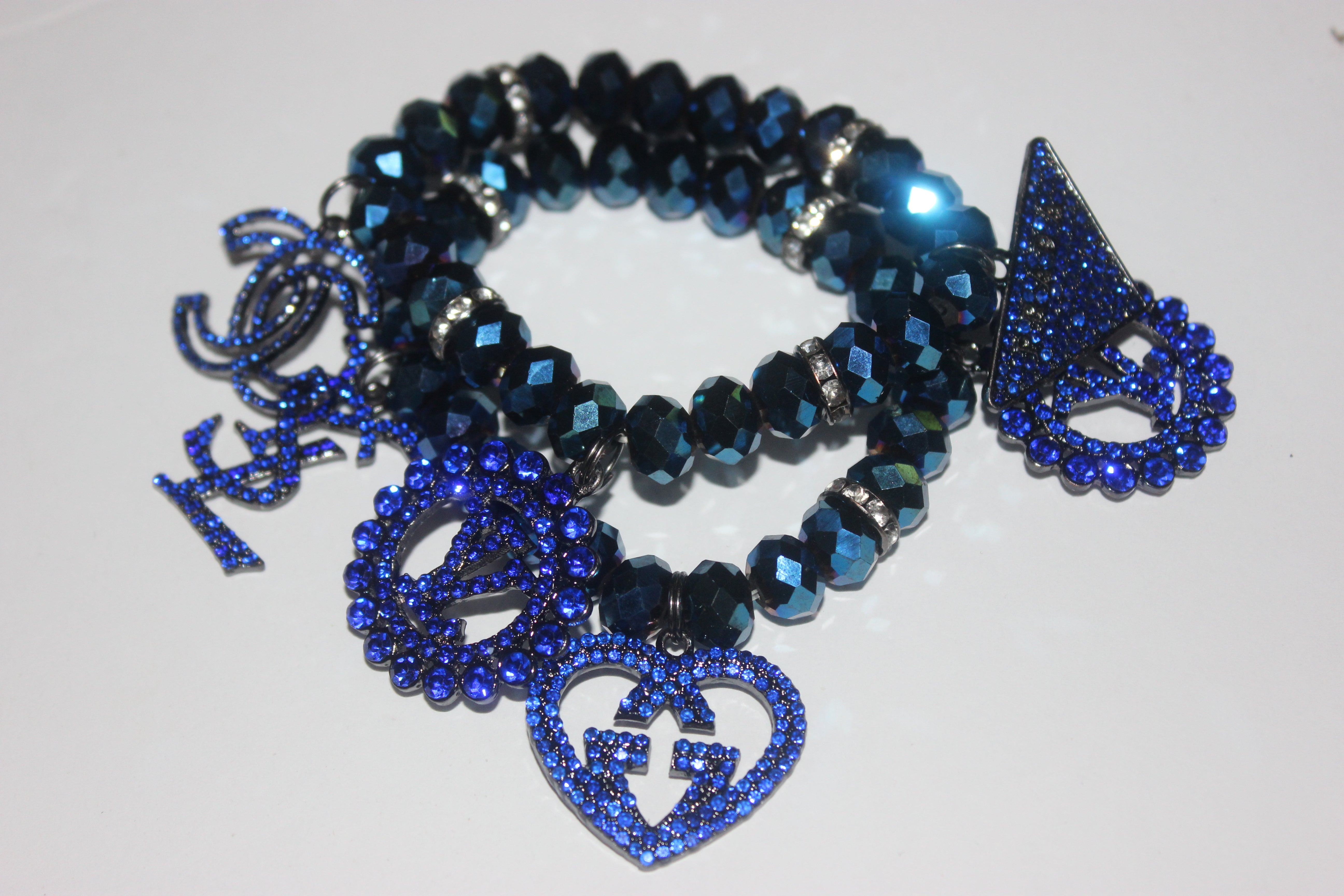 Electric Blue Crystal 2 Piece Charm Bracelet Set