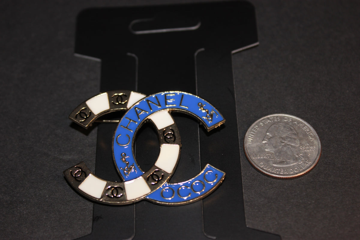 Blue Gold & White Brooch Pin