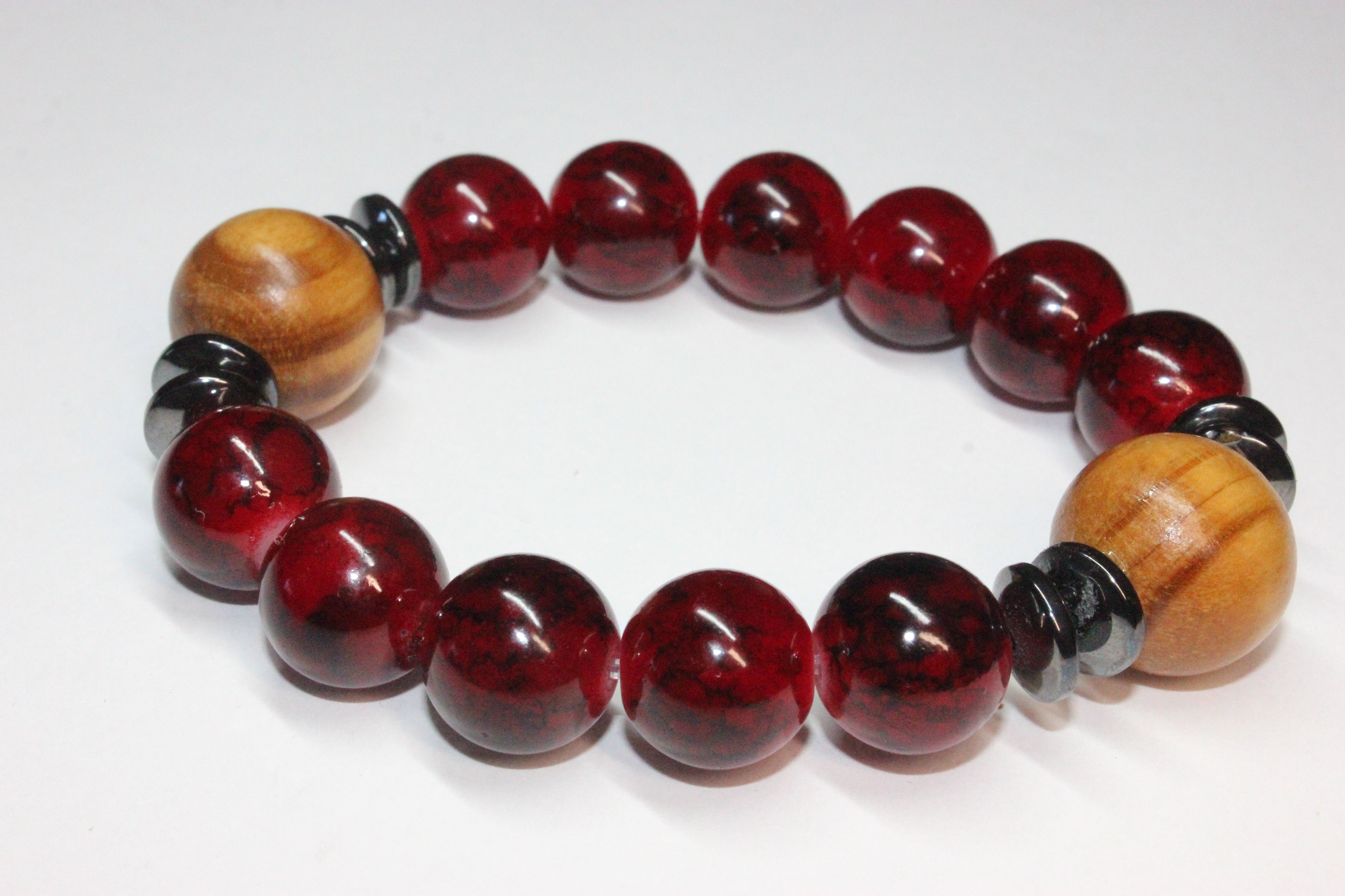 Red Black W/ Wood Beaded Bracelet