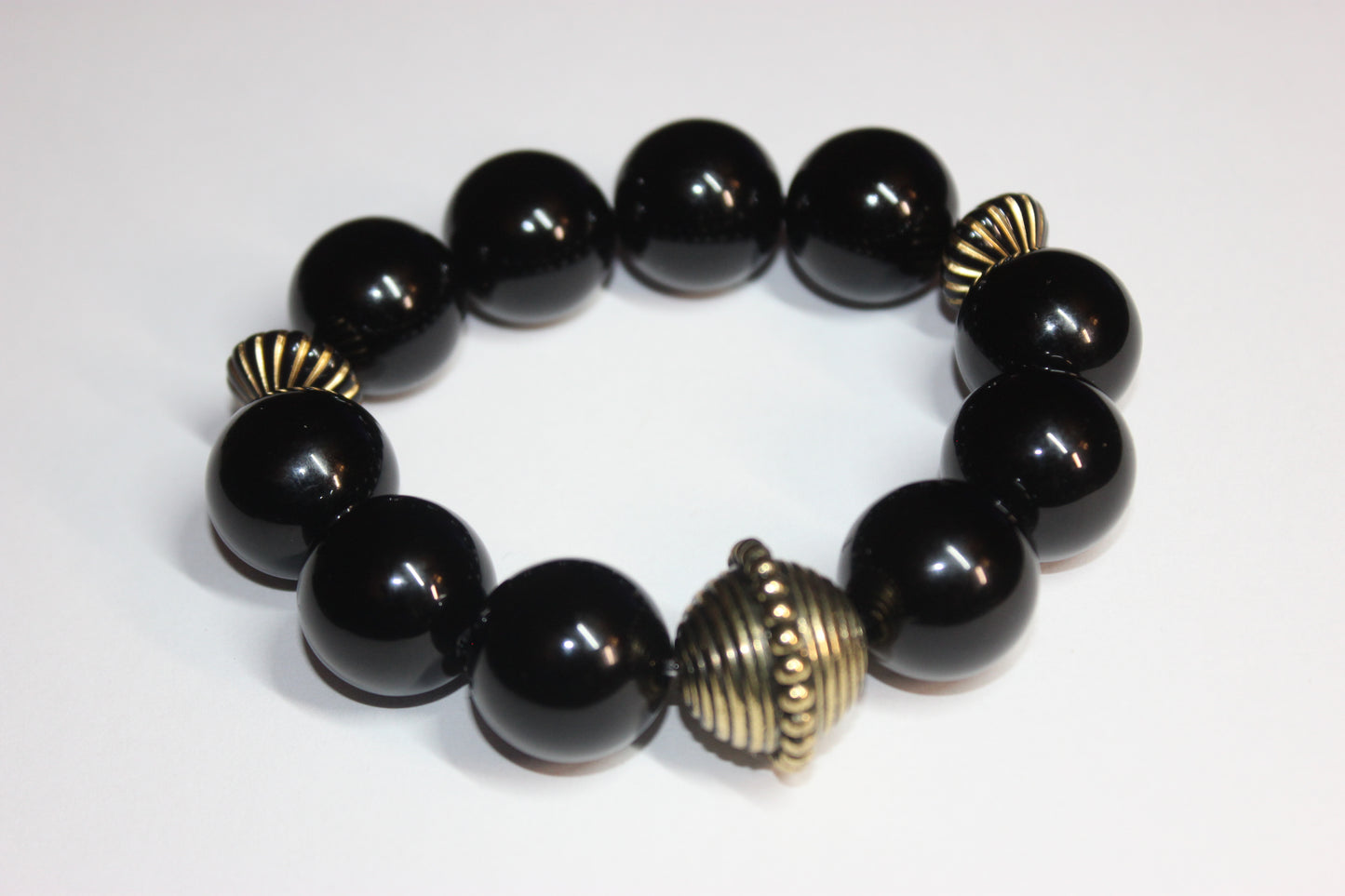 Large Beaded Black & Gold Bracelet