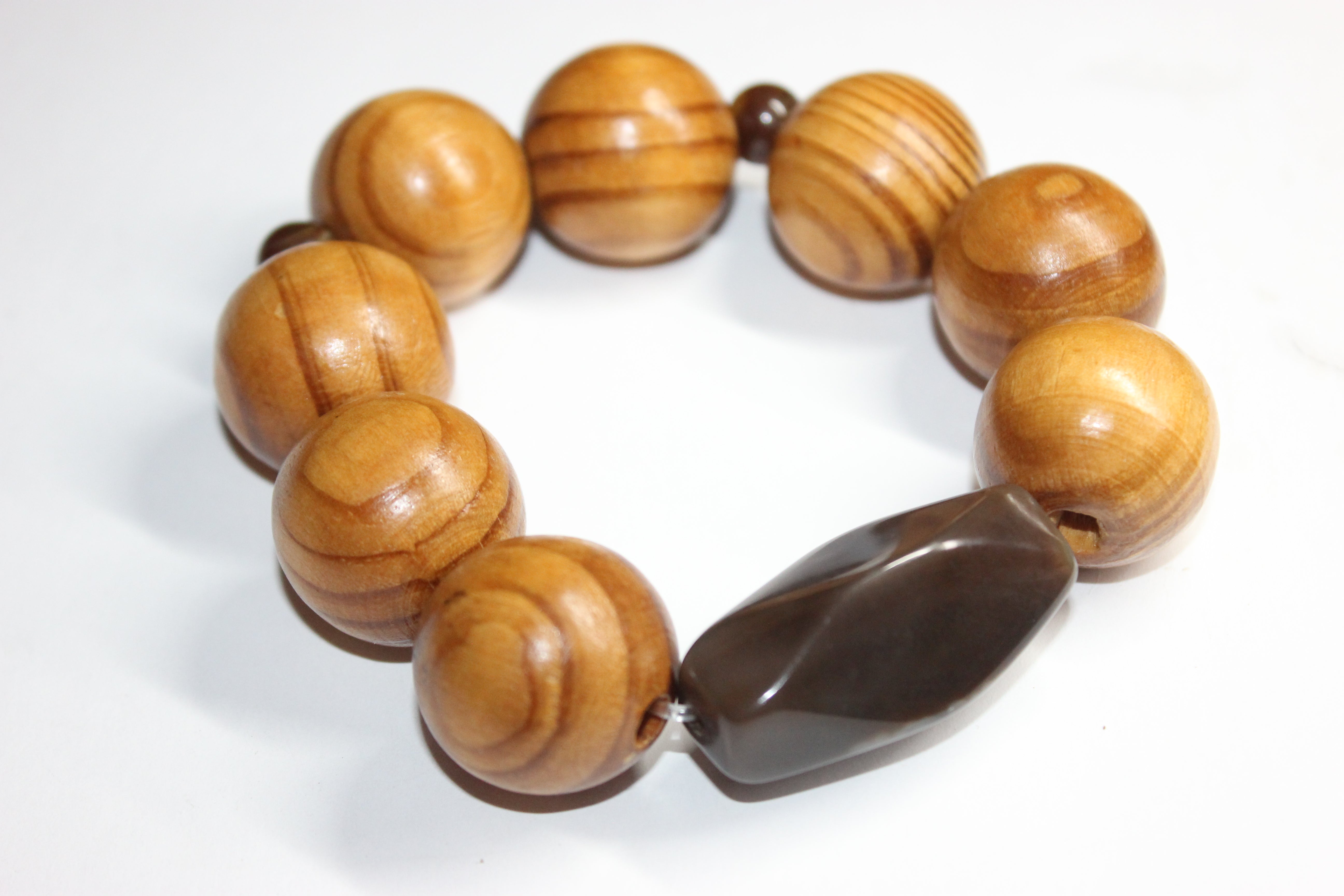 Large Wood & Brown Beaded Bracelet
