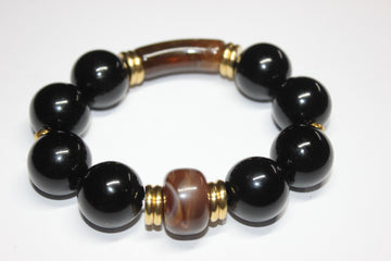 Black & Brown W/ Gold Large Beaded Bracelet