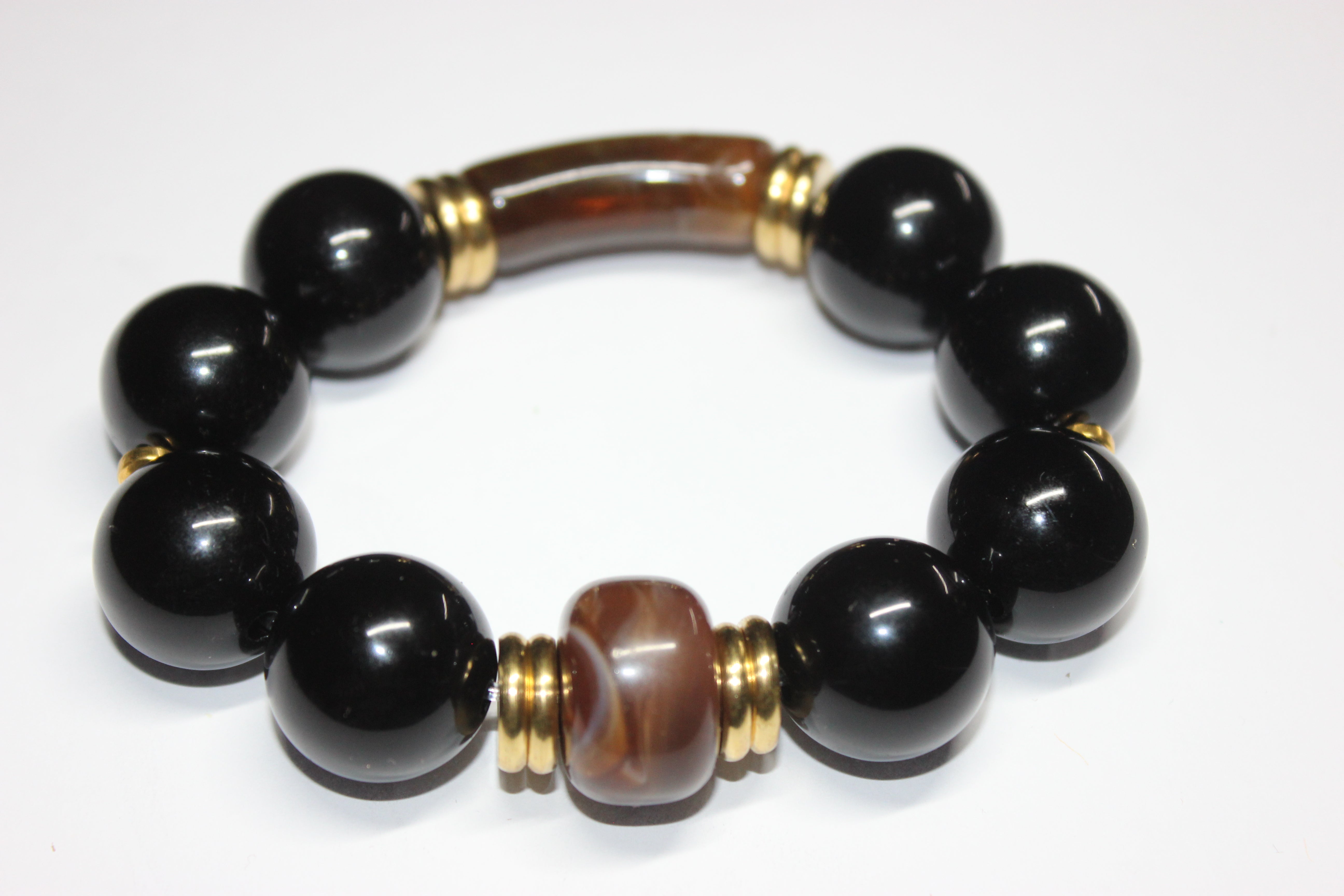 Black & Brown W/ Gold Large Beaded Bracelet
