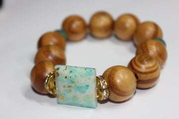 Wood Shades Of Turquoise with Gold Bracelet