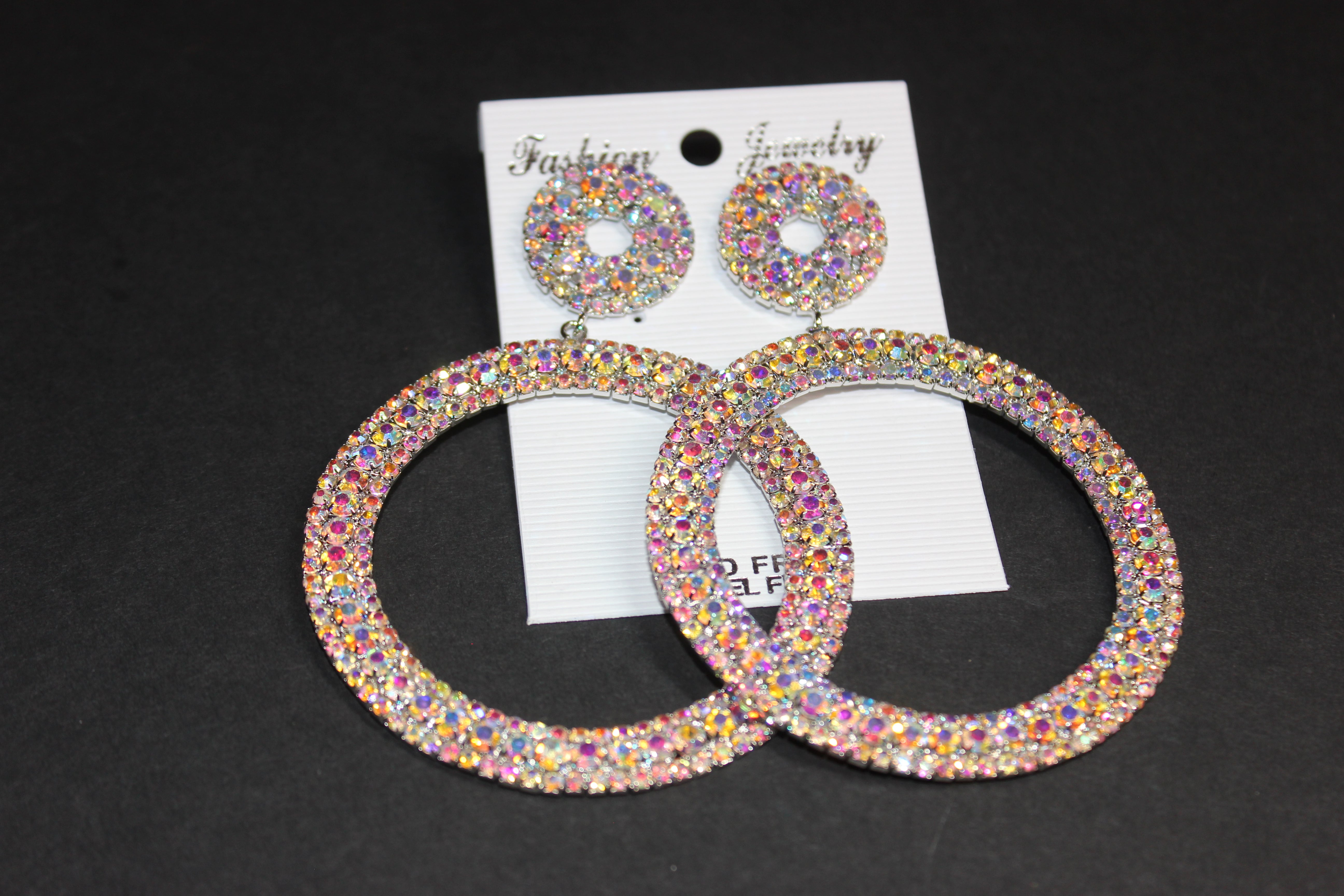 Iridescent Set In Silver Hoop Earrings