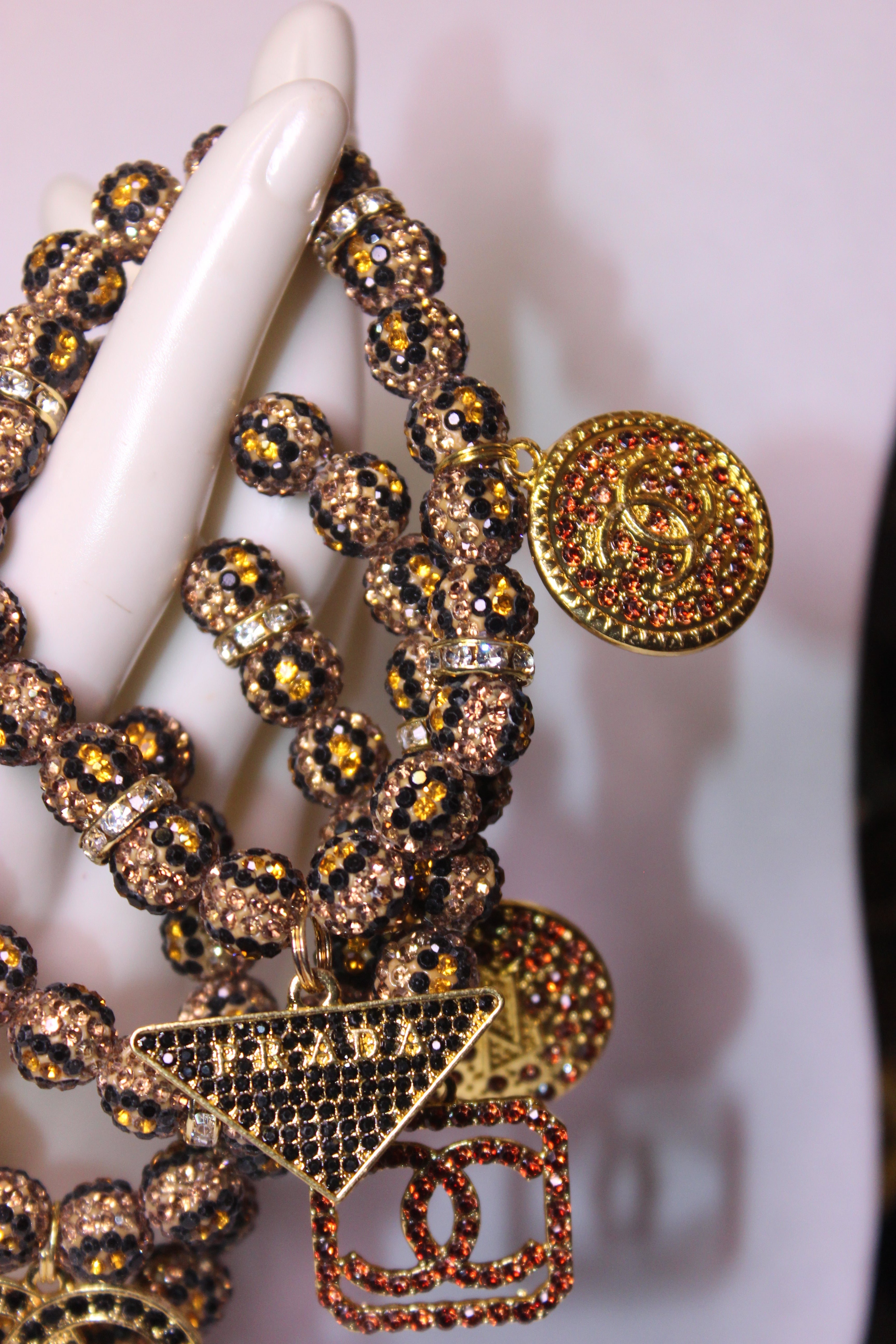 Animal Print 4 Piece Rhinestone Charm Bracelet Set Black/Brown/Gold/Topaz