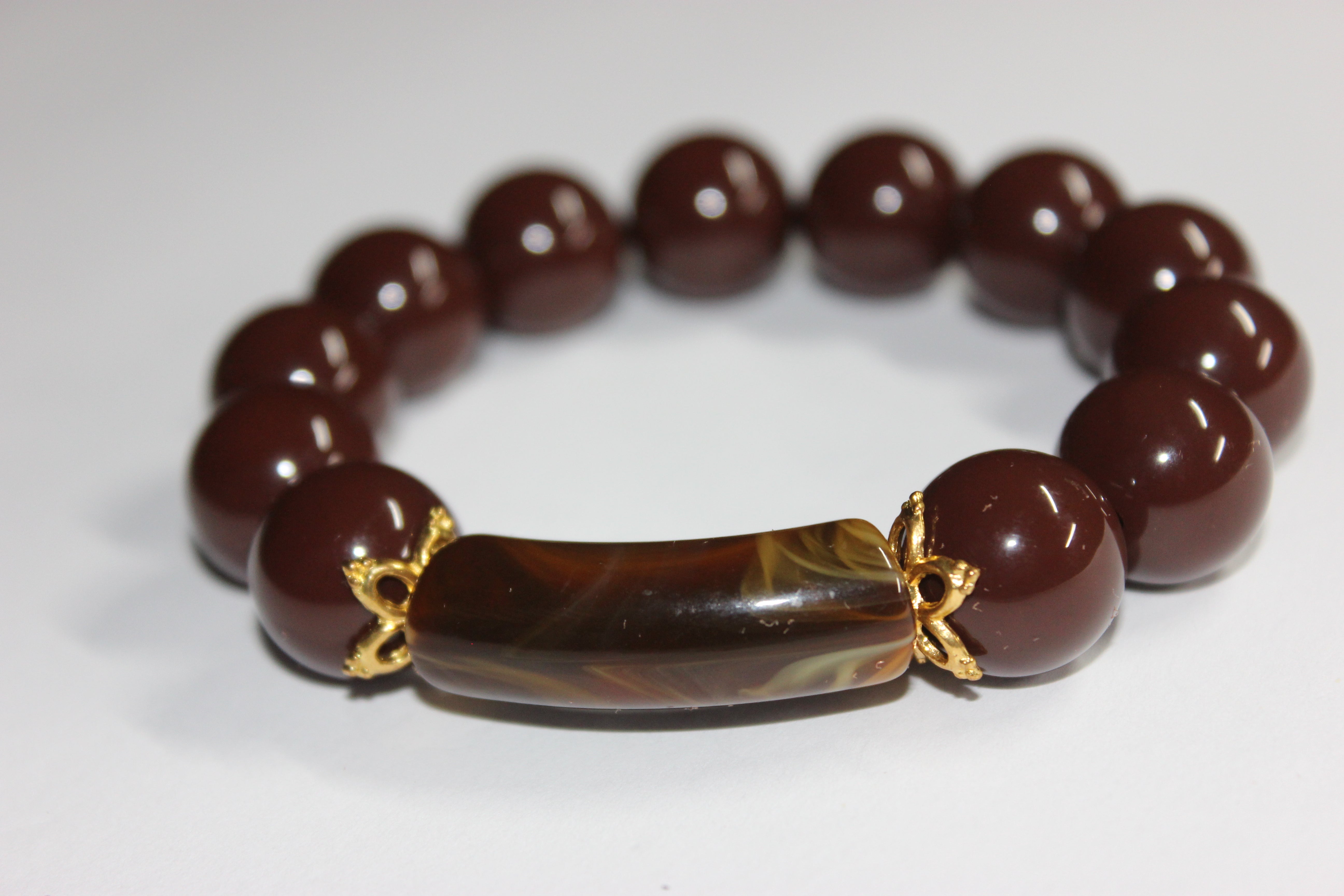Chocolate Brown w/ Gold Beaded Bracelet