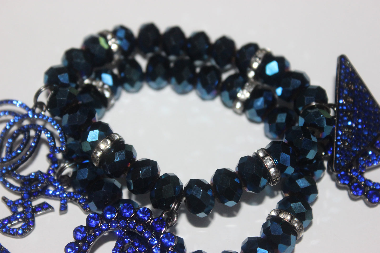 Electric Blue Crystal 2 Piece Charm Bracelet Set
