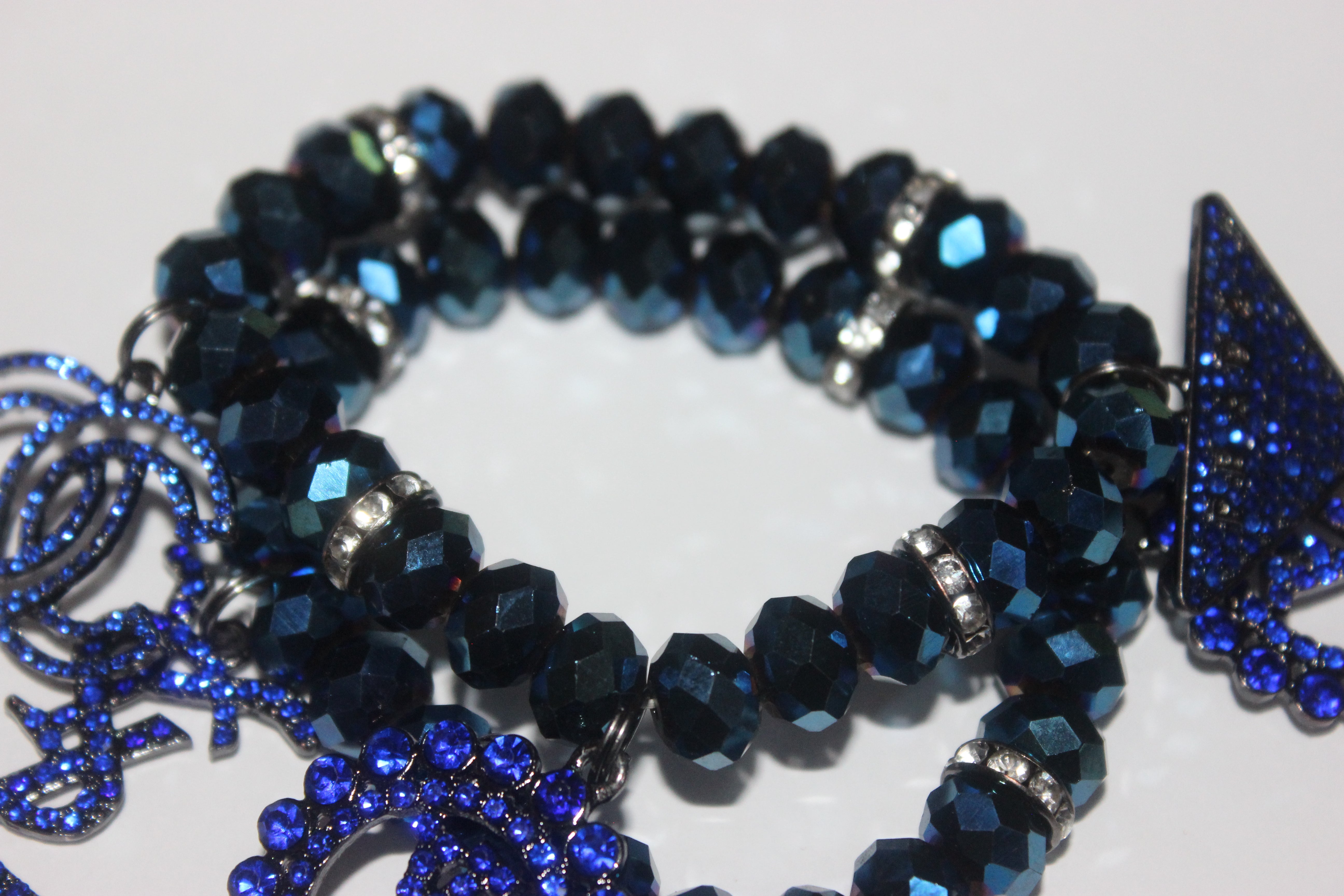 Electric Blue Crystal 2 Piece Charm Bracelet Set