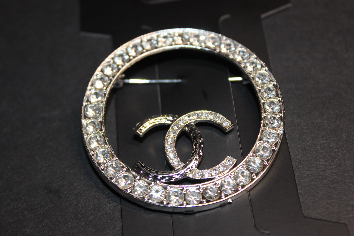 Silver Rhinestone Brooch Pin