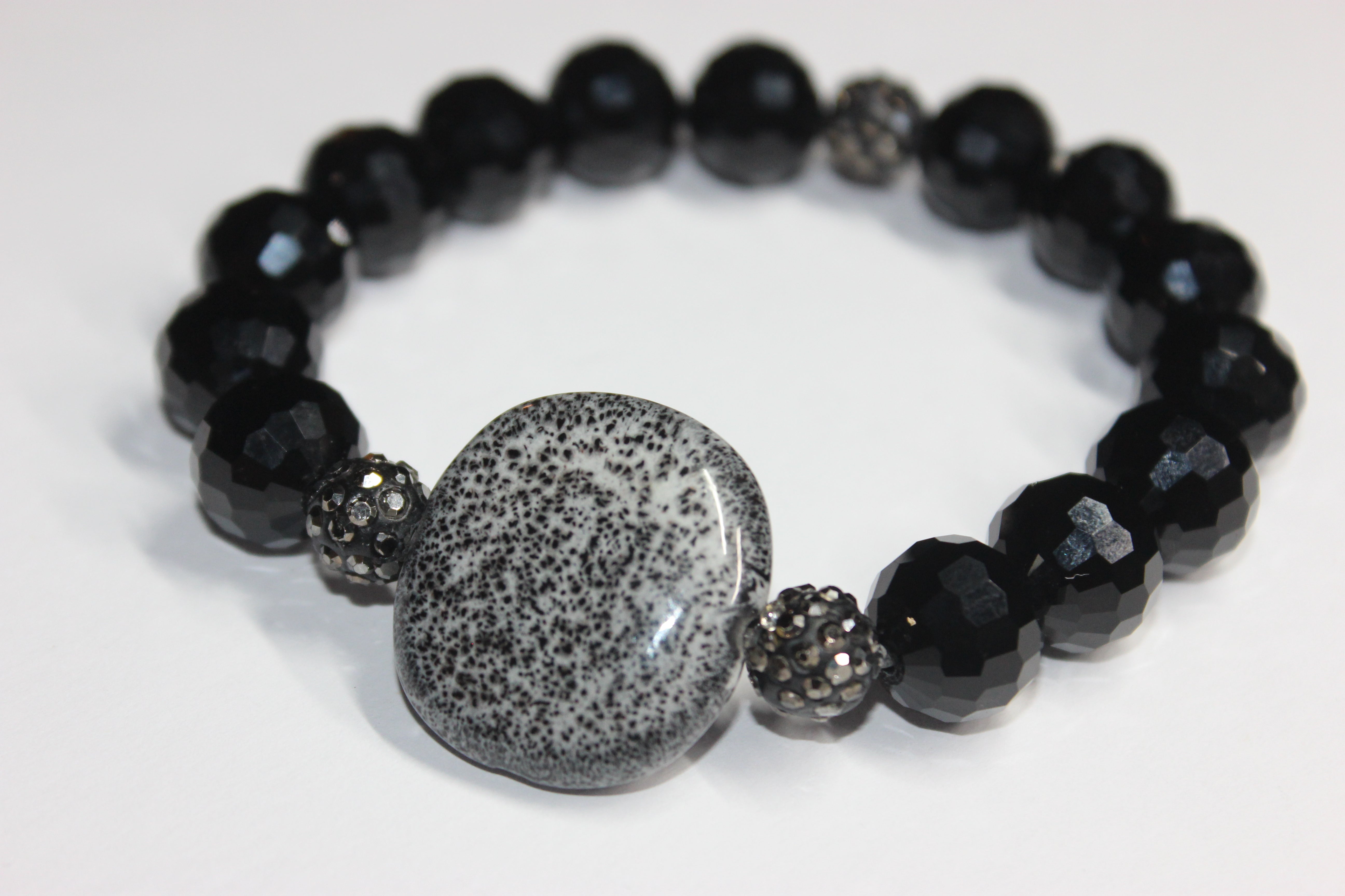 Black Ice & Grey Beaded Bracelet
