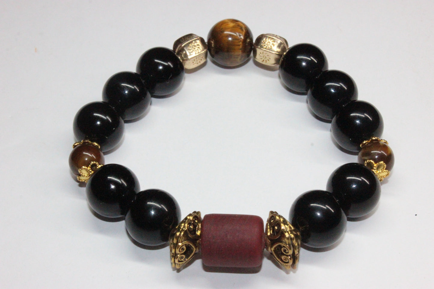 Black & Gold With Tiger Eye Gemstones Bracelet