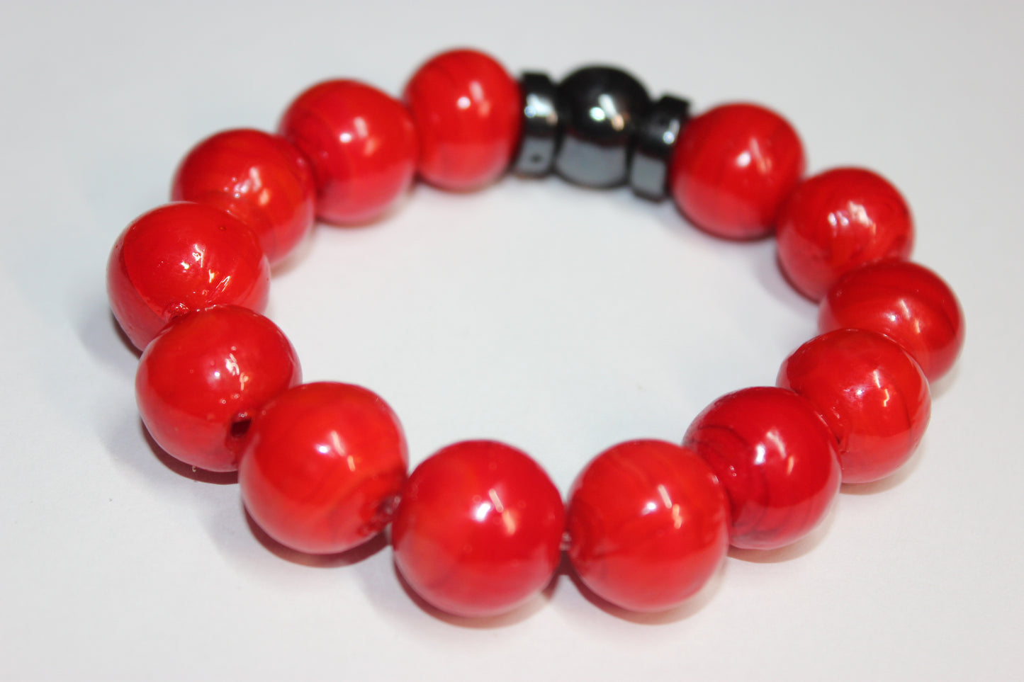 Bright Red & Hematite Ceramic Bracelet 18mm