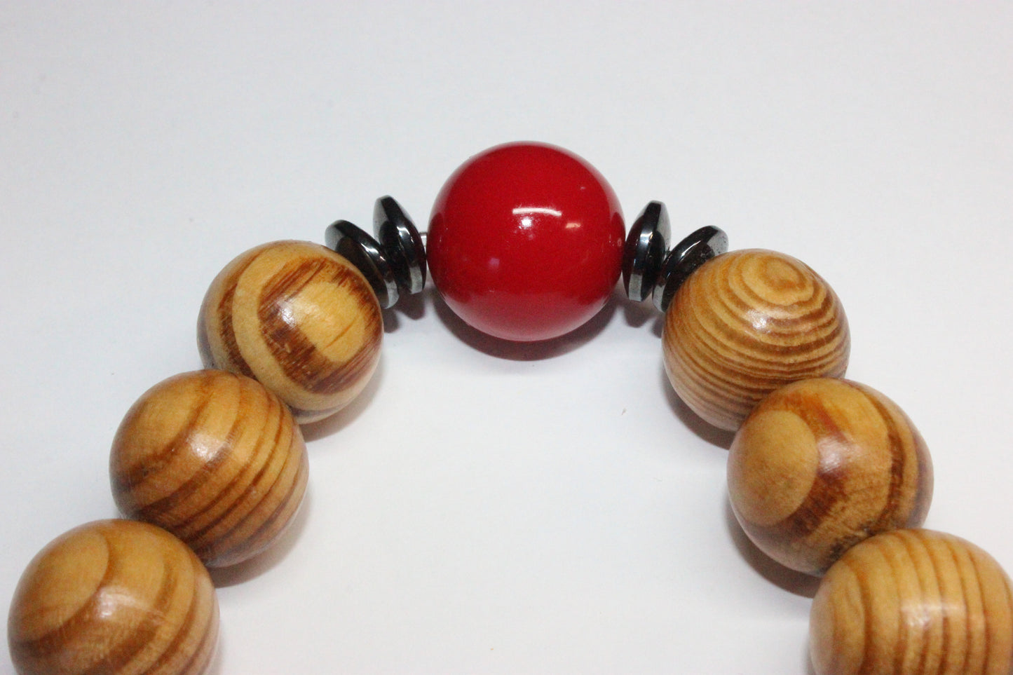 Wooden Beaded Bracelet w/ Red